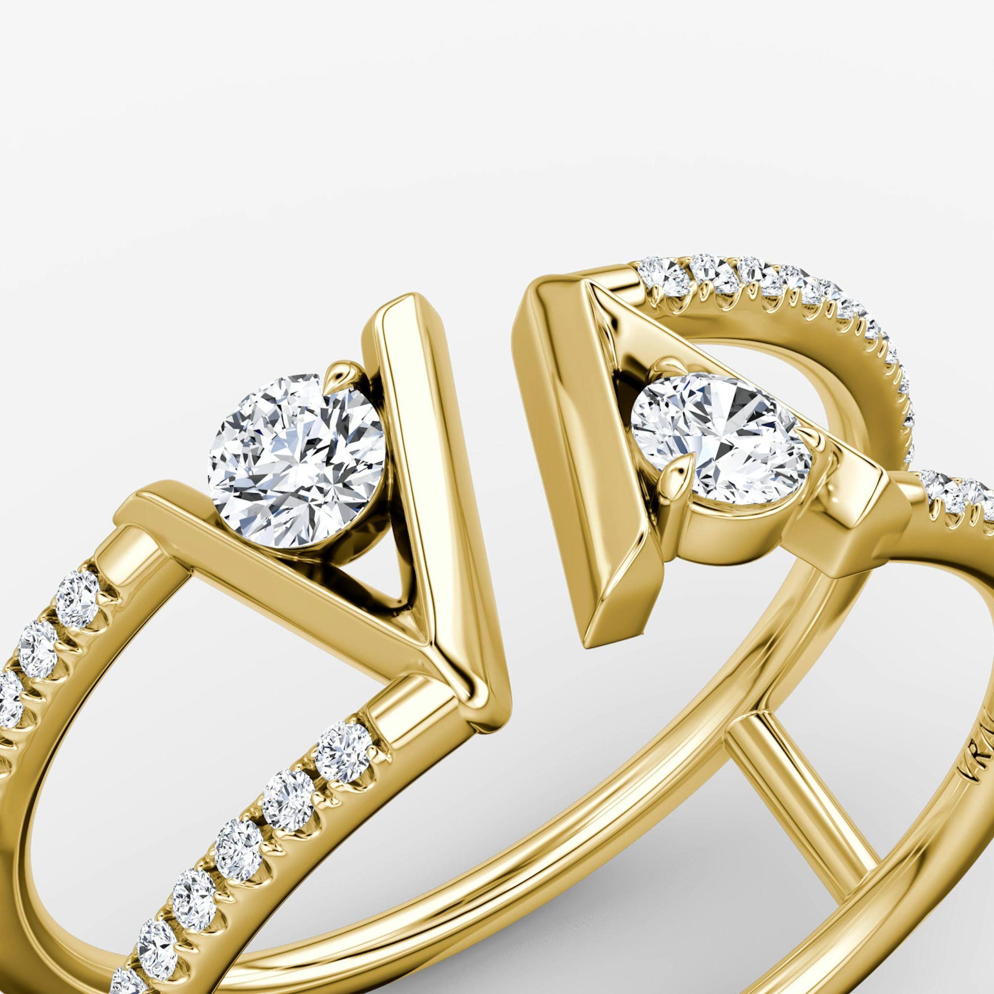 VRAI V Double Row Band | Round Brilliant | 14k | Yellow Gold | bandAccent: Pavé | bandStoneShape: Round Brilliant | diamondSize: petite