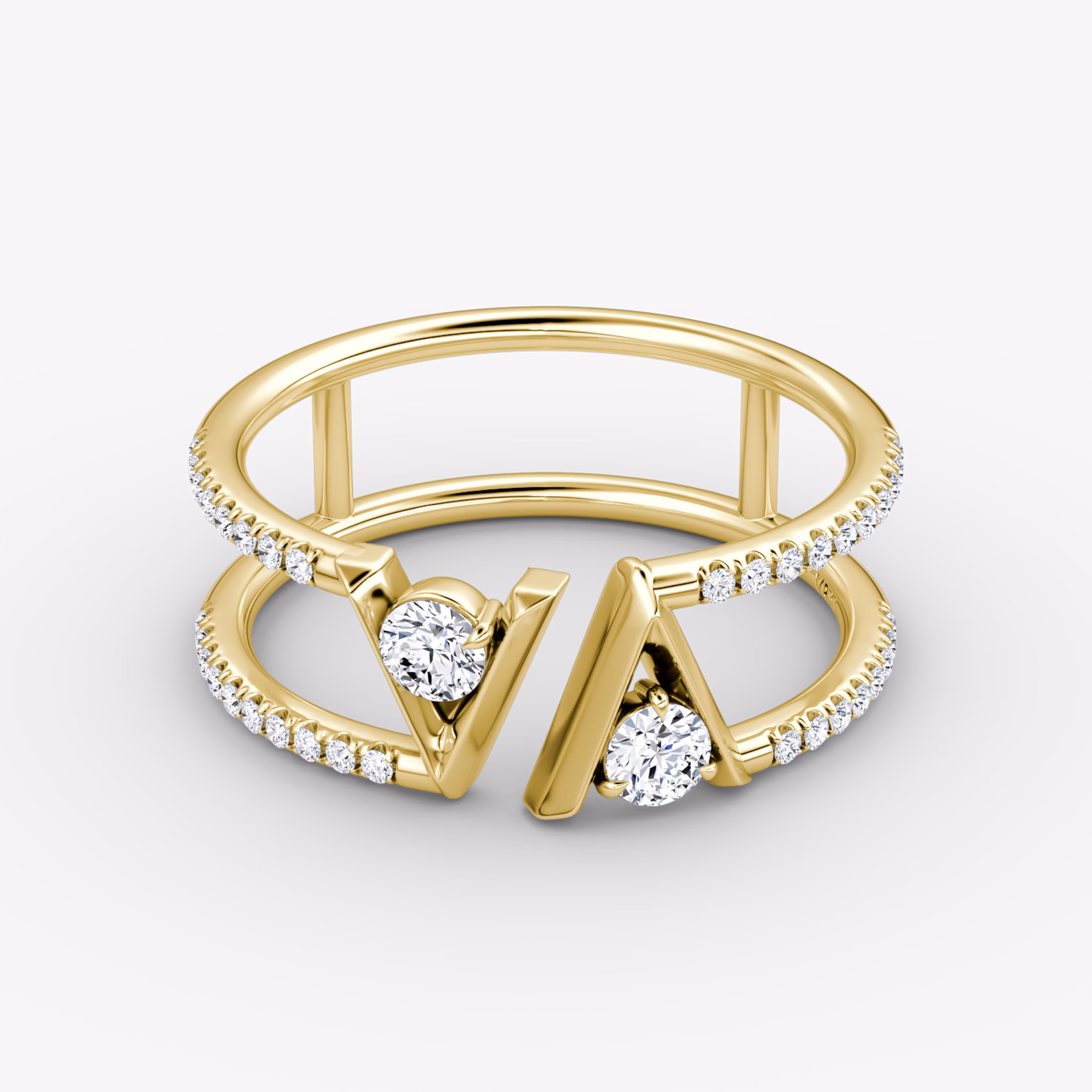 VRAI V Double Row Band | Round Brilliant | 14k | Yellow Gold | bandAccent: Pavé | bandStoneShape: Round Brilliant | diamondSize: petite
