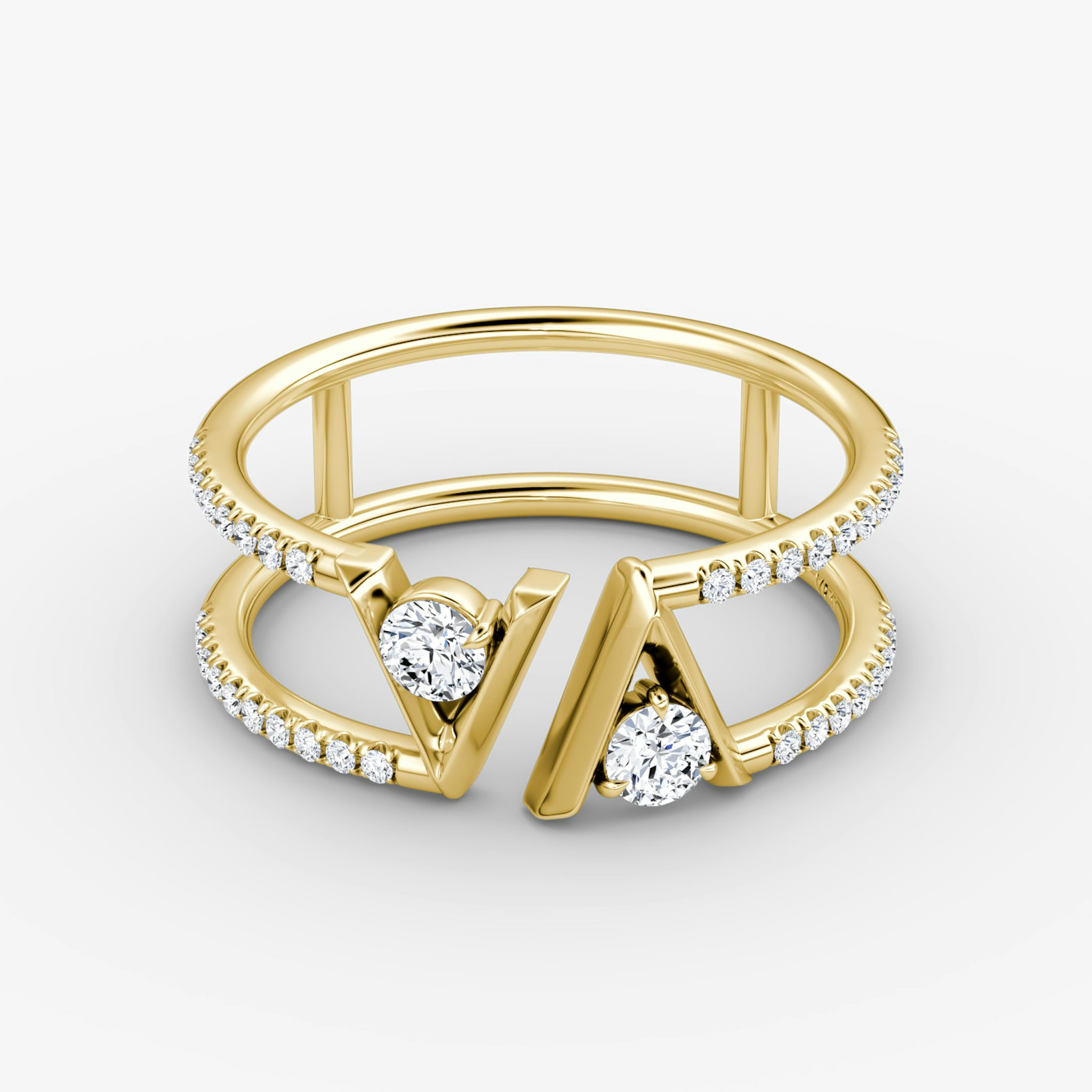 VRAI V Double Row Band | Round Brilliant | 14k | Yellow Gold | bandAccent: Pavé | bandStoneShape: Round Brilliant | diamondSize: petite