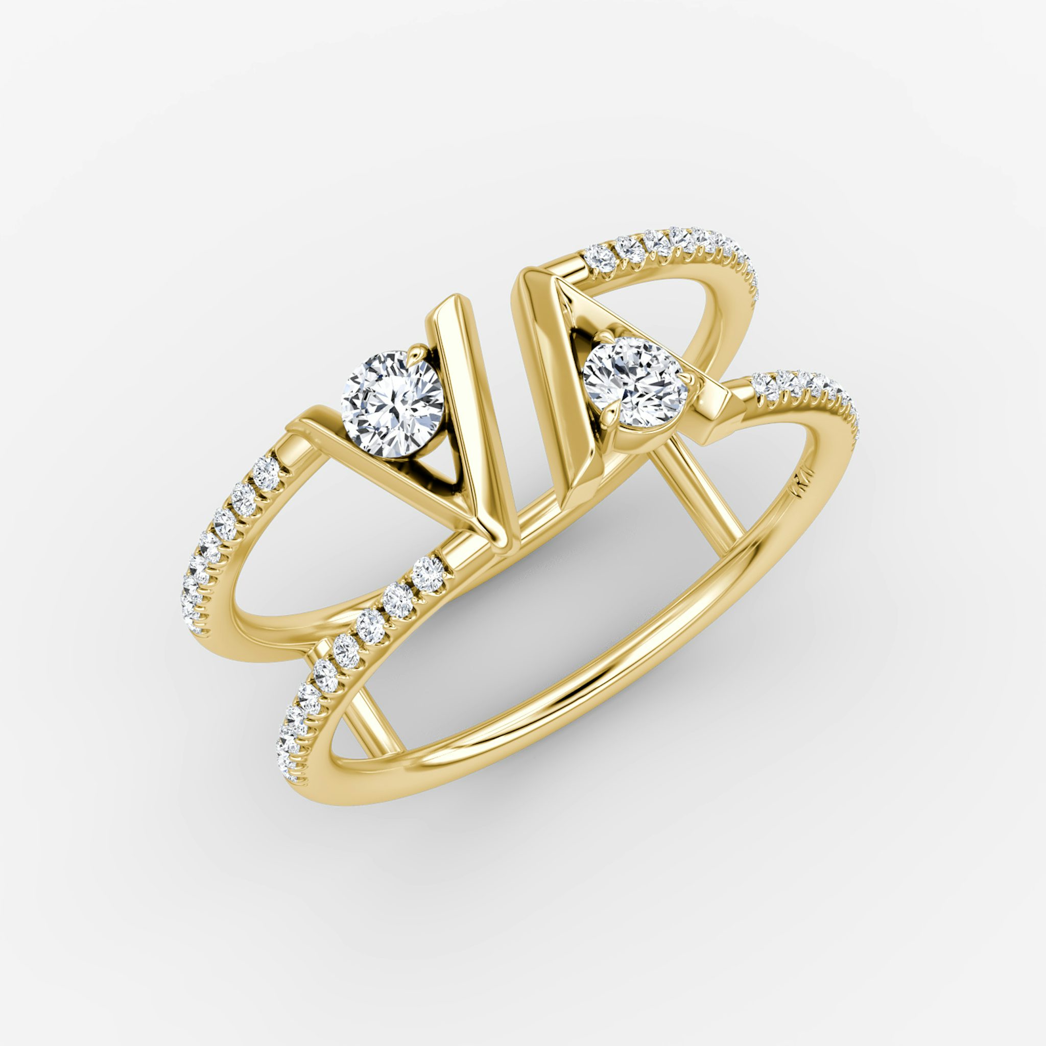VRAI V Double Row Band | Round Brilliant | 14k | Yellow Gold | bandAccent: Pavé | bandStoneShape: Round Brilliant | diamondSize: petite