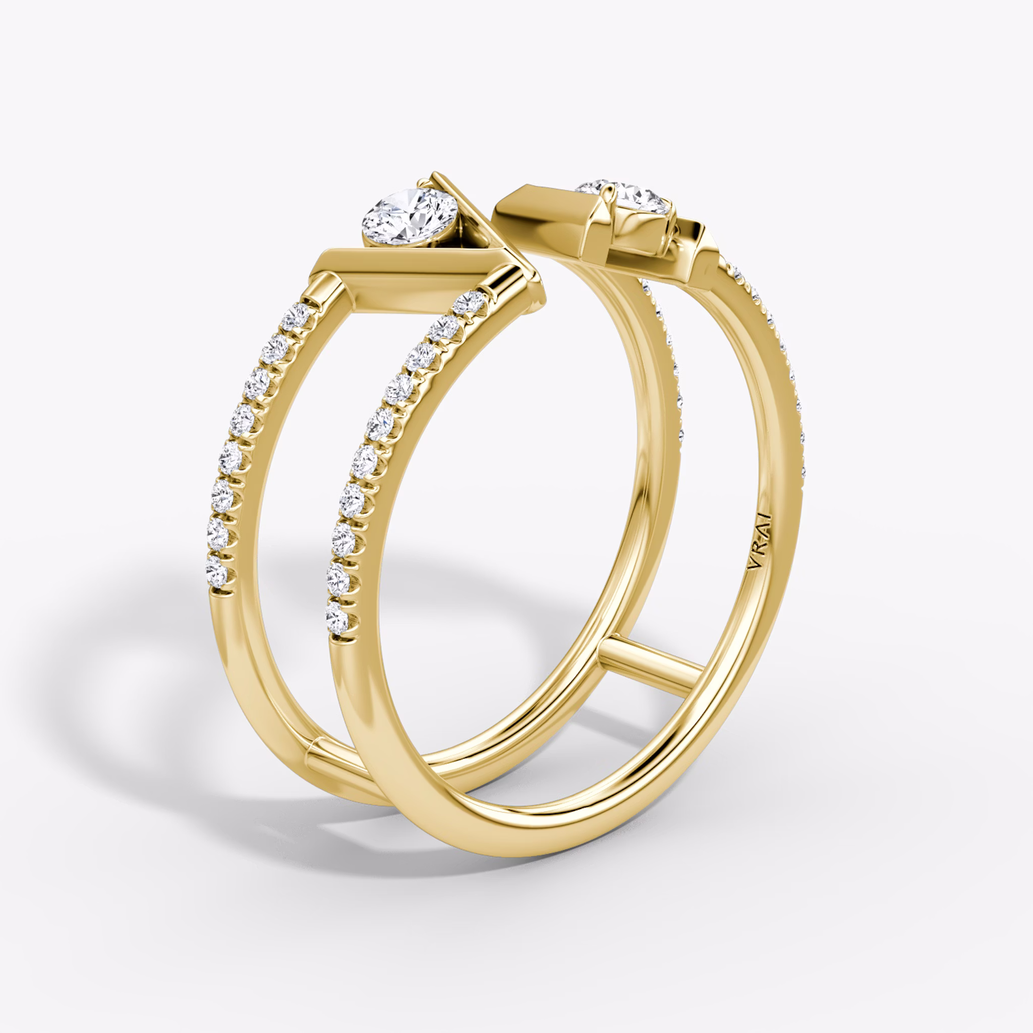 VRAI V Double Row Band | Round Brilliant | 14k | Yellow Gold | bandAccent: Pavé | bandStoneShape: Round Brilliant | diamondSize: petite