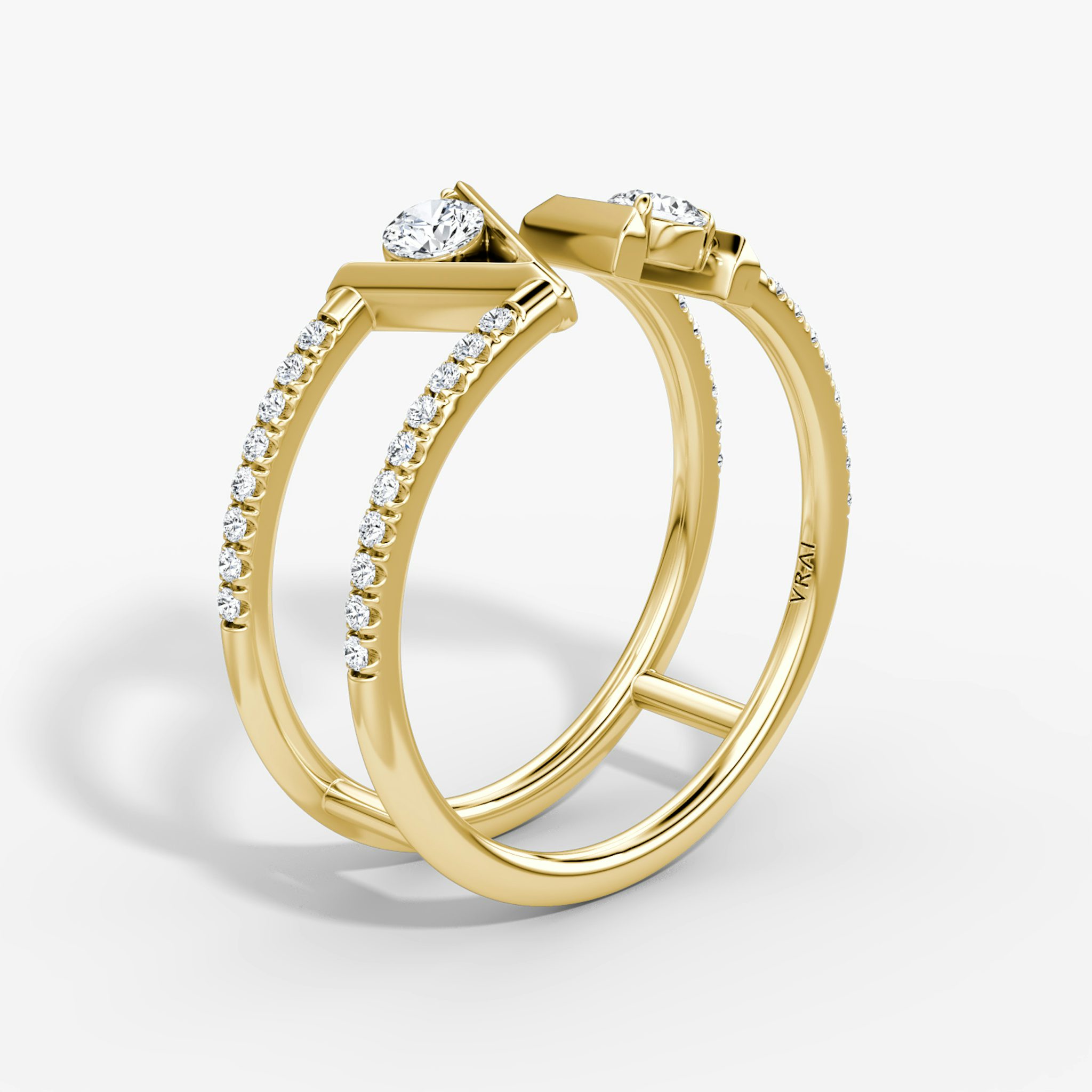 VRAI V Double Row Band | Round Brilliant | 14k | Yellow Gold | bandAccent: Pavé | bandStoneShape: Round Brilliant | diamondSize: petite