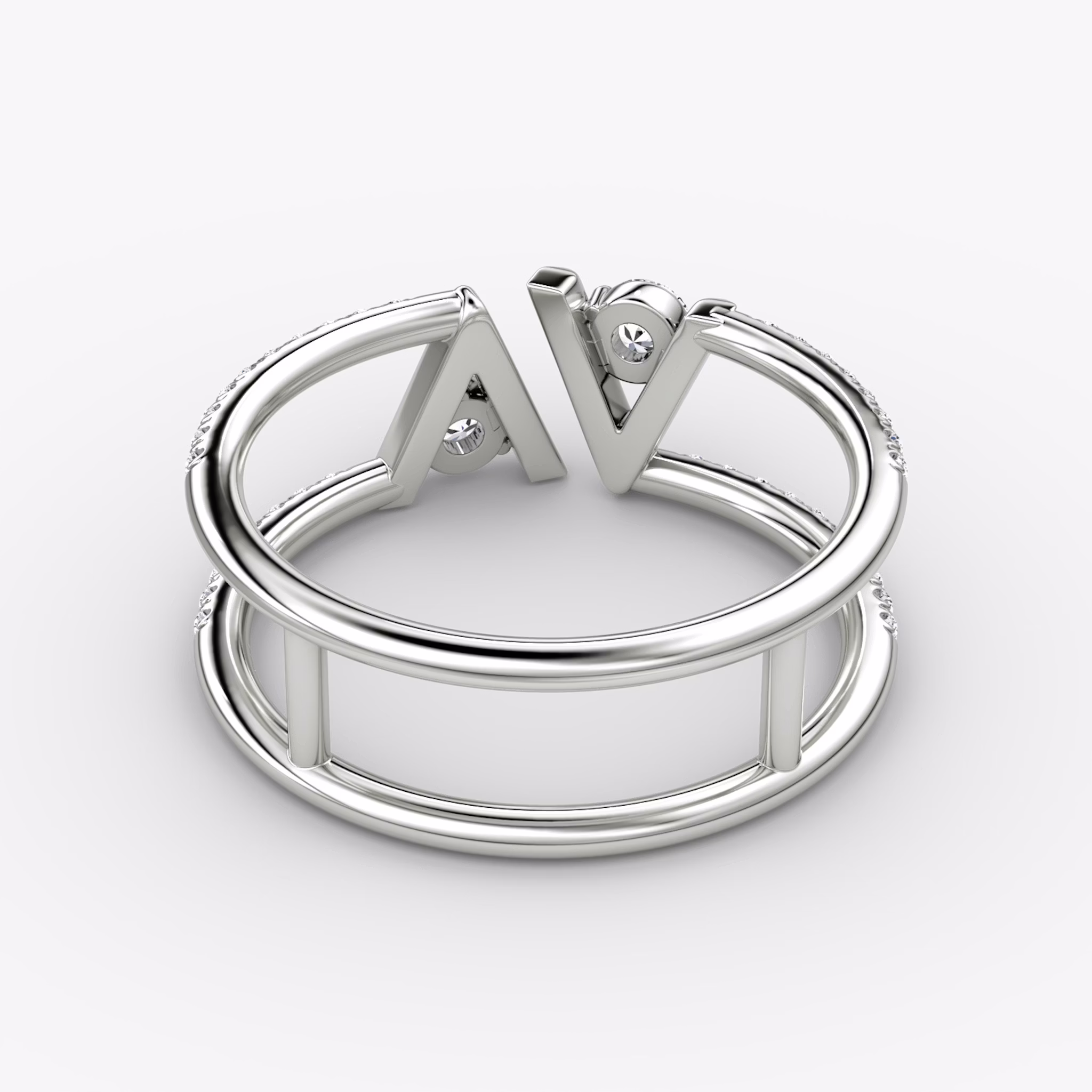 VRAI V Double Row Band | Round Brilliant | 14k | White Gold | bandAccent: Pavé | bandStoneShape: Round Brilliant | diamondSize: petite