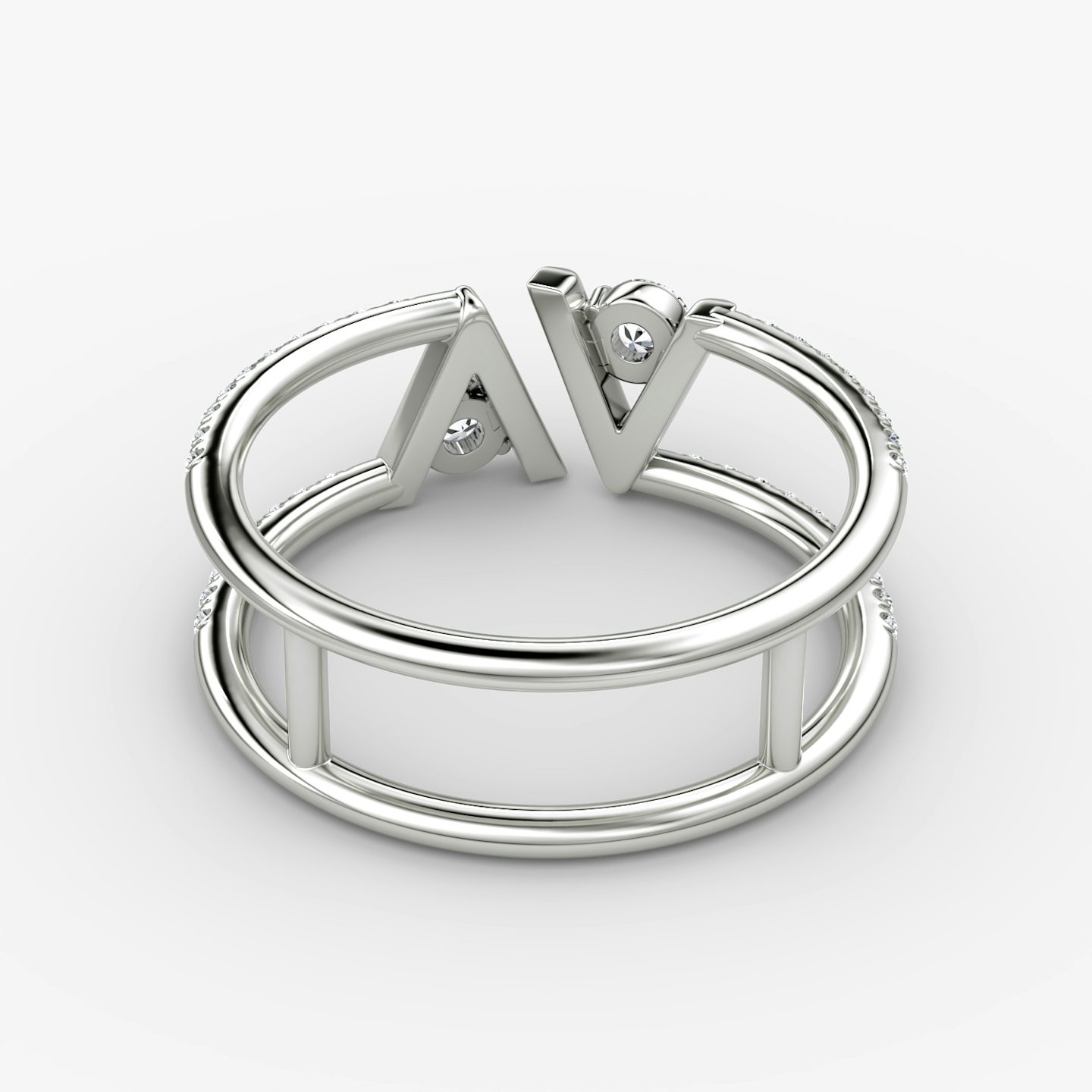 VRAI V Double Row Band | Round Brilliant | 14k | White Gold | bandAccent: Pavé | bandStoneShape: Round Brilliant | diamondSize: petite