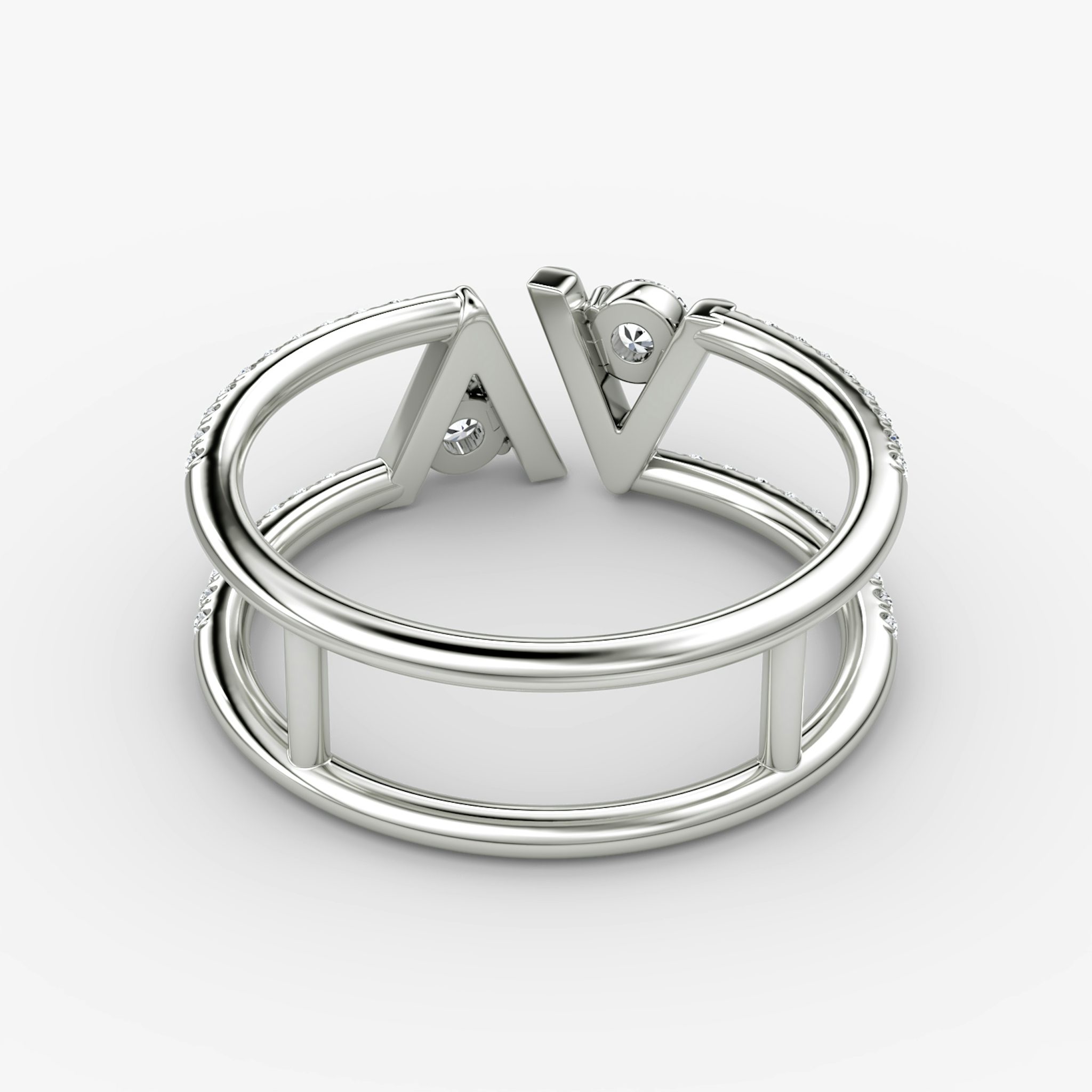 VRAI V Double Row Band | Round Brilliant | 14k | White Gold | bandAccent: Pavé | bandStoneShape: Round Brilliant | diamondSize: petite