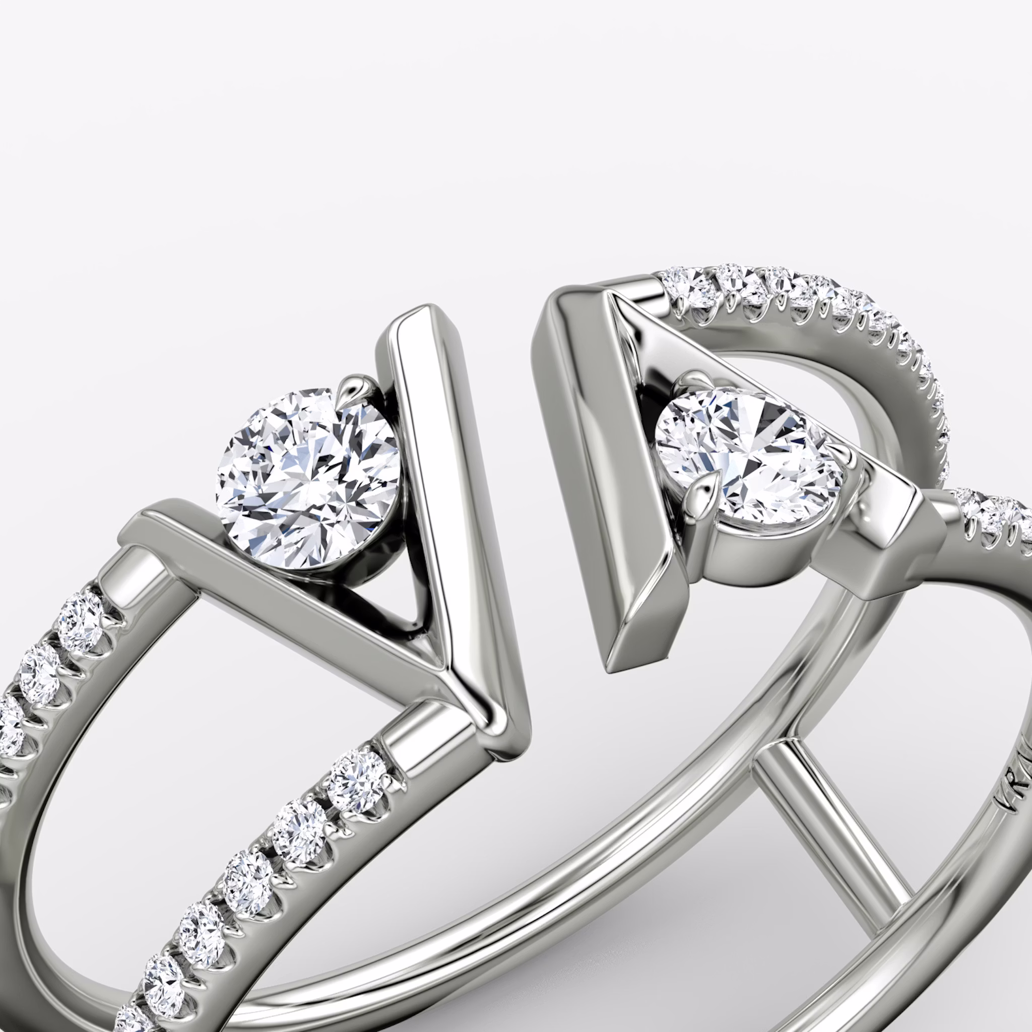 VRAI V Double Row Band | Round Brilliant | 14k | White Gold | bandAccent: Pavé | bandStoneShape: Round Brilliant | diamondSize: petite