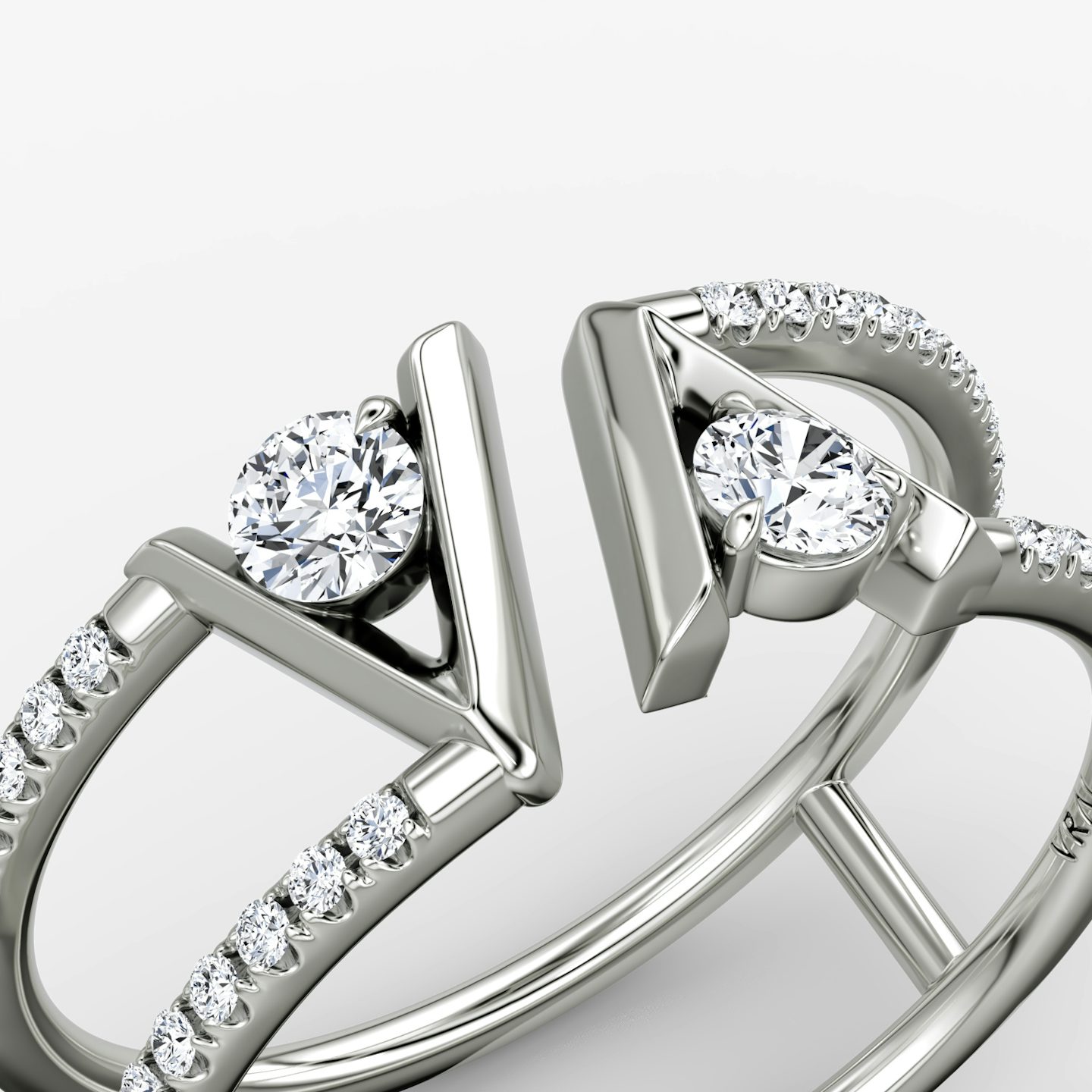 VRAI V Double Row Band | Round Brilliant | 14k | White Gold | bandAccent: Pavé | bandStoneShape: Round Brilliant | diamondSize: petite