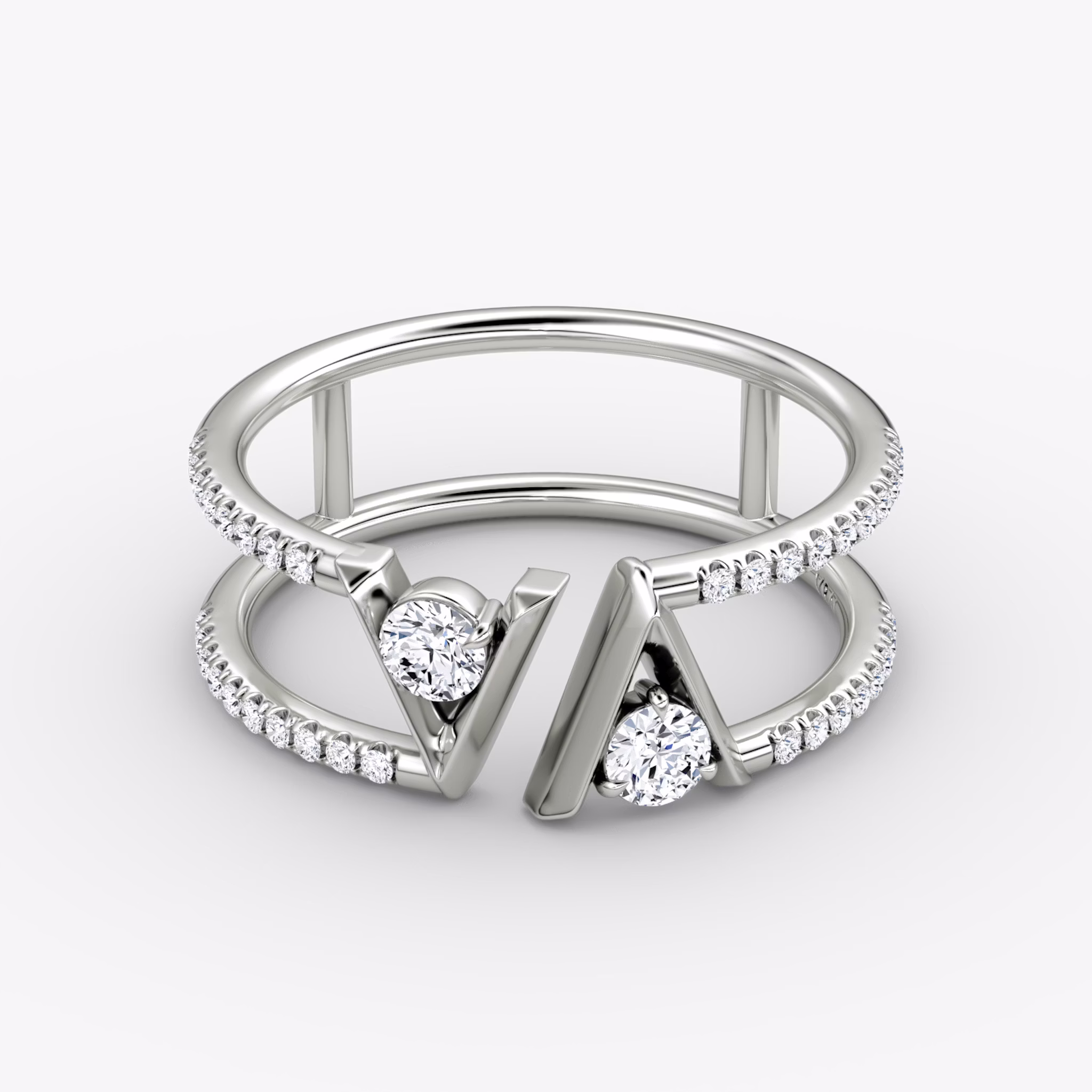 VRAI V Double Row Band | Round Brilliant | 14k | White Gold | bandAccent: Pavé | bandStoneShape: Round Brilliant | diamondSize: petite