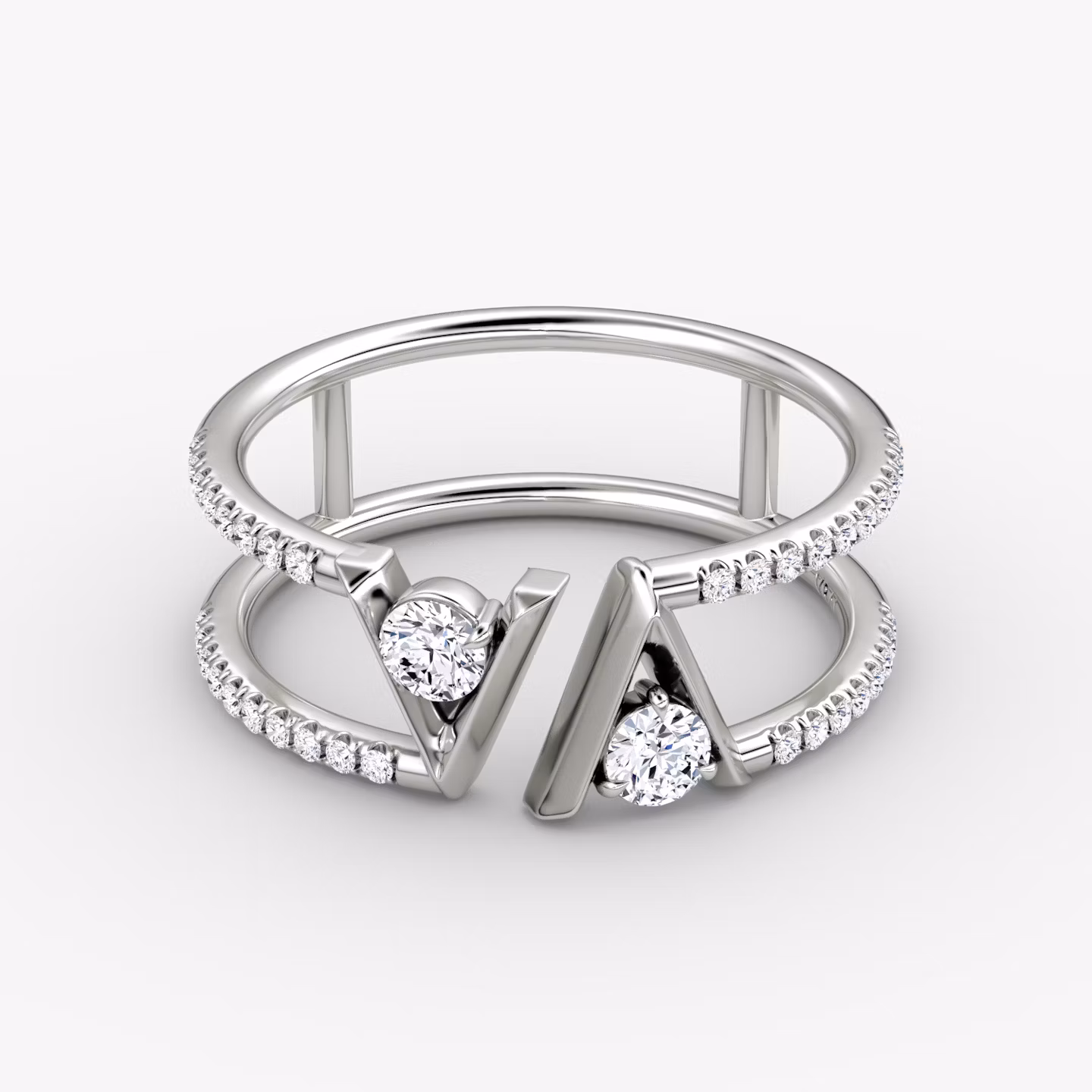 VRAI V Double Row Band | Round Brilliant | 14k | White Gold | bandAccent: Pavé | bandStoneShape: Round Brilliant | diamondSize: petite
