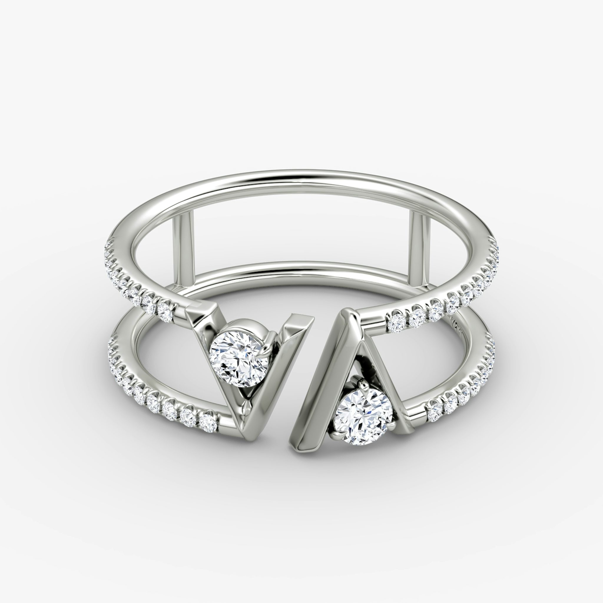 VRAI V Double Row Band | Round Brilliant | 14k | White Gold | bandAccent: Pavé | bandStoneShape: Round Brilliant | diamondSize: petite