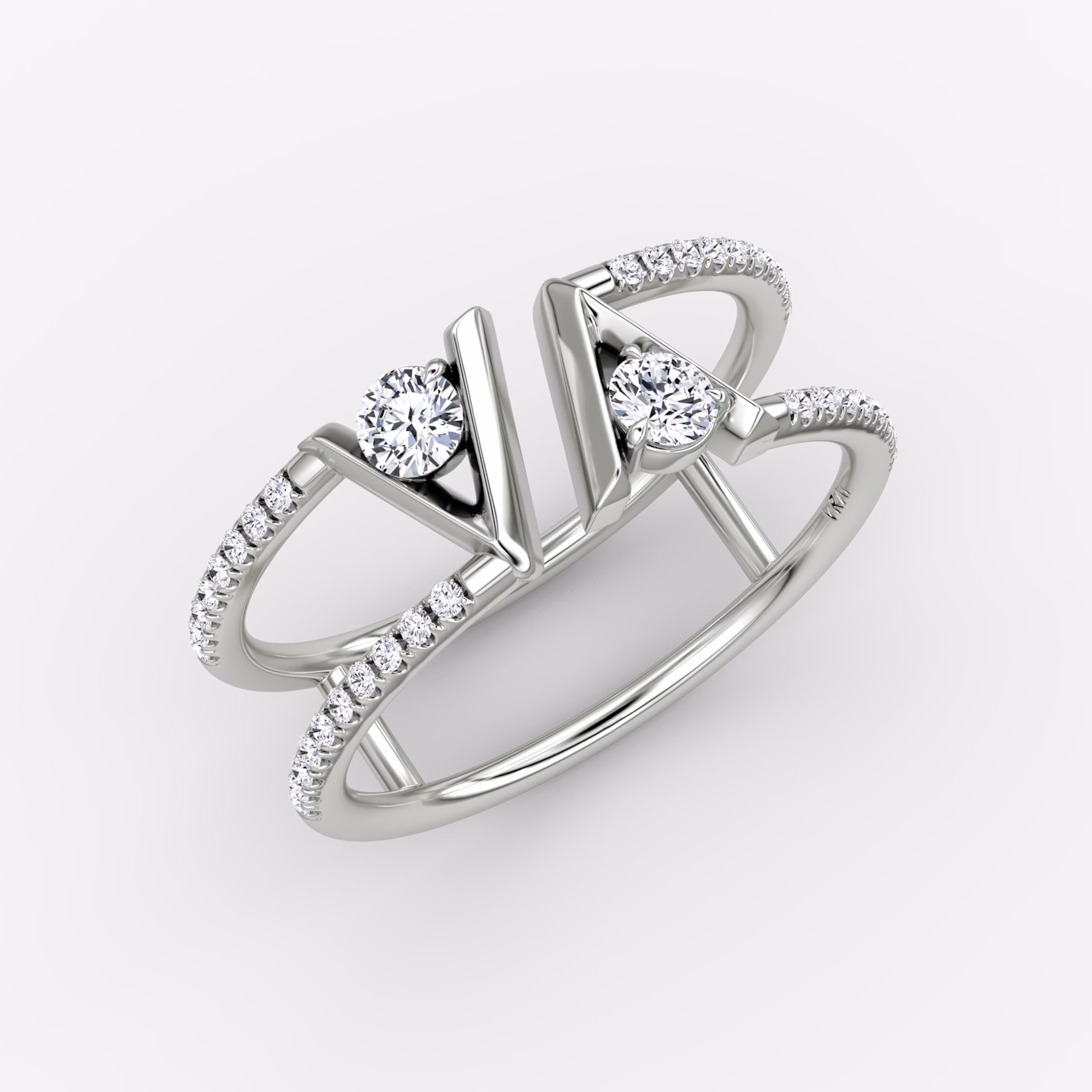 VRAI V Double Row Band | Round Brilliant | 14k | White Gold | bandAccent: Pavé | bandStoneShape: Round Brilliant | diamondSize: petite