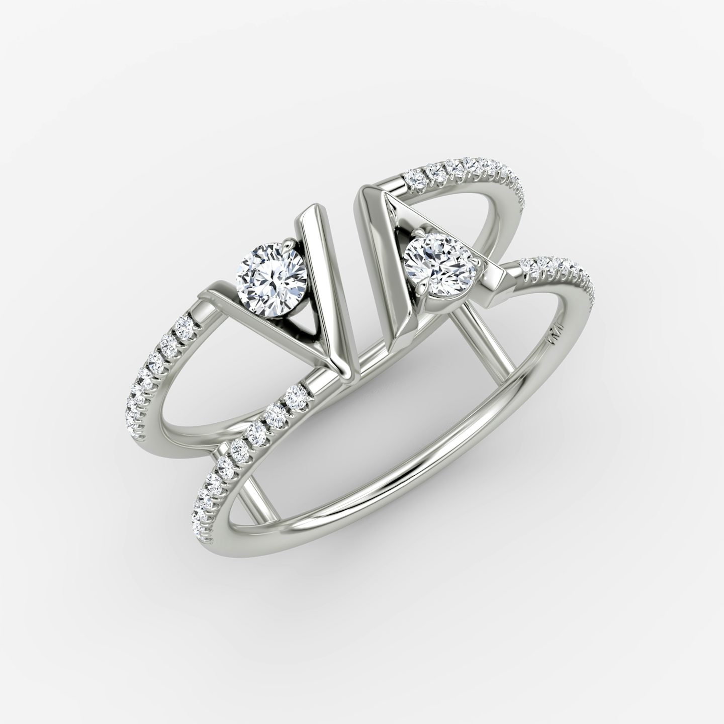 VRAI V Double Row Band | Round Brilliant | 14k | White Gold | bandAccent: Pavé | bandStoneShape: Round Brilliant | diamondSize: petite