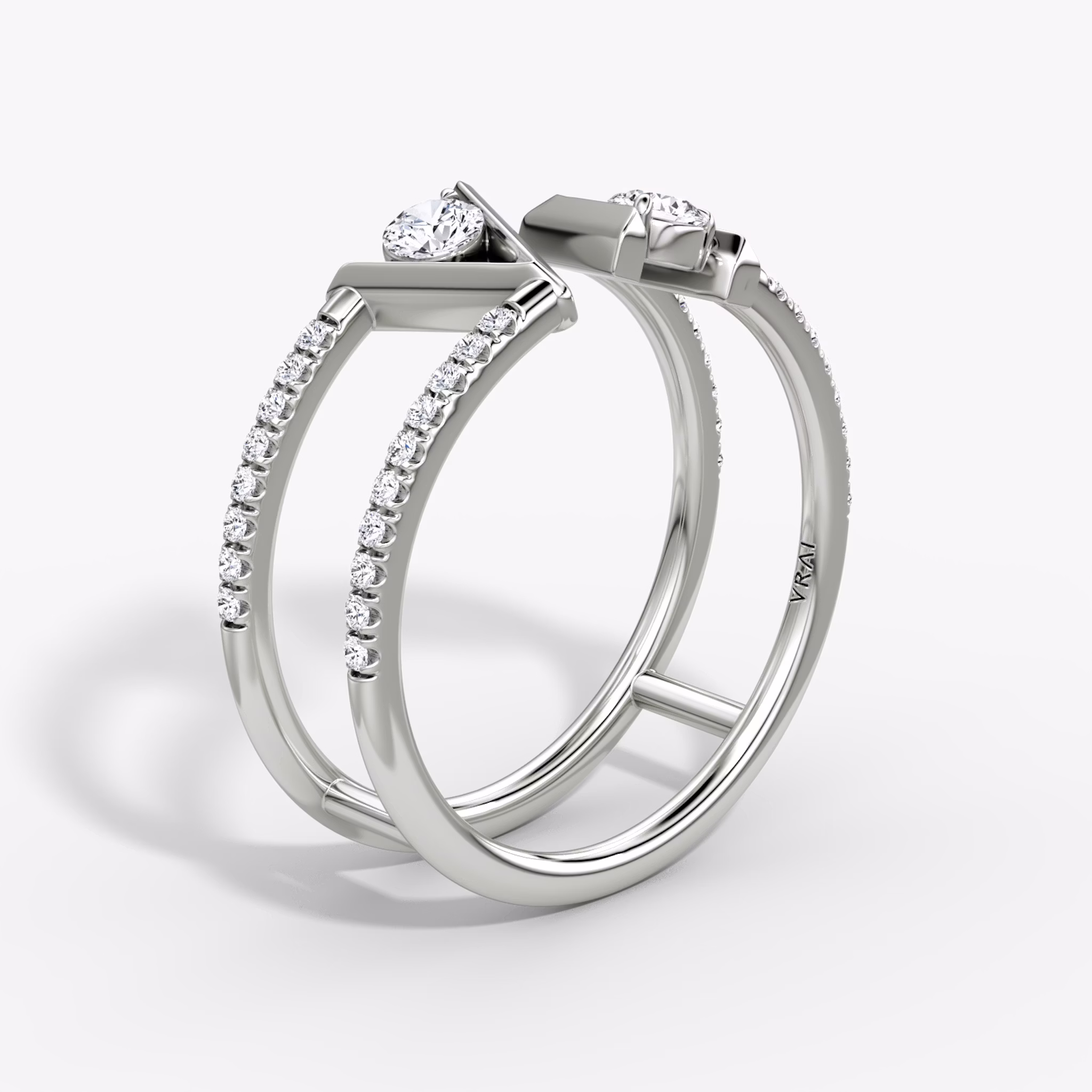 VRAI V Double Row Band | Round Brilliant | 14k | White Gold | bandAccent: Pavé | bandStoneShape: Round Brilliant | diamondSize: petite