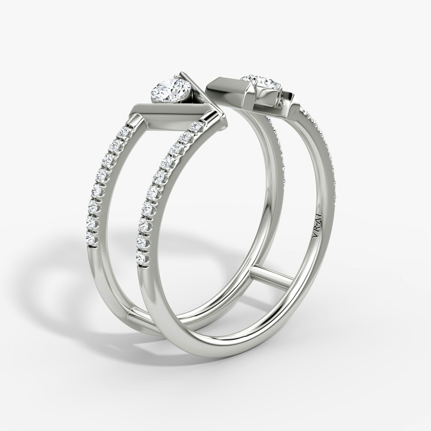 VRAI V Double Row Band | Round Brilliant | 14k | White Gold | bandAccent: Pavé | bandStoneShape: Round Brilliant | diamondSize: petite