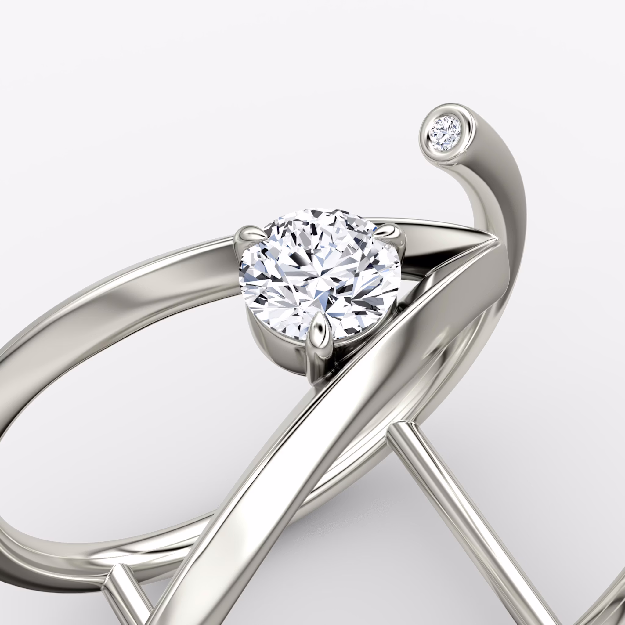 VRAI V Side Wrap Ring | Round Brilliant | 14k | White Gold