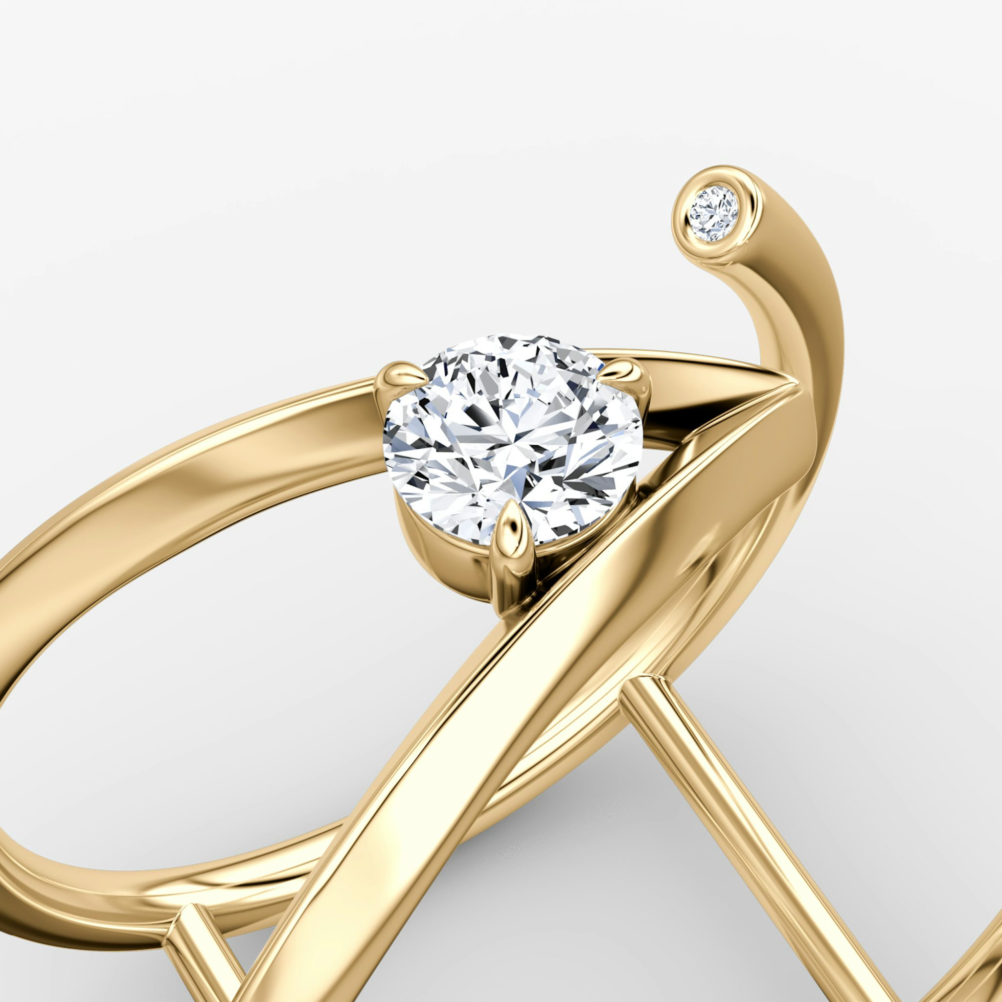 VRAI V Side Wrap Ring | Round Brilliant | 14k | Yellow Gold