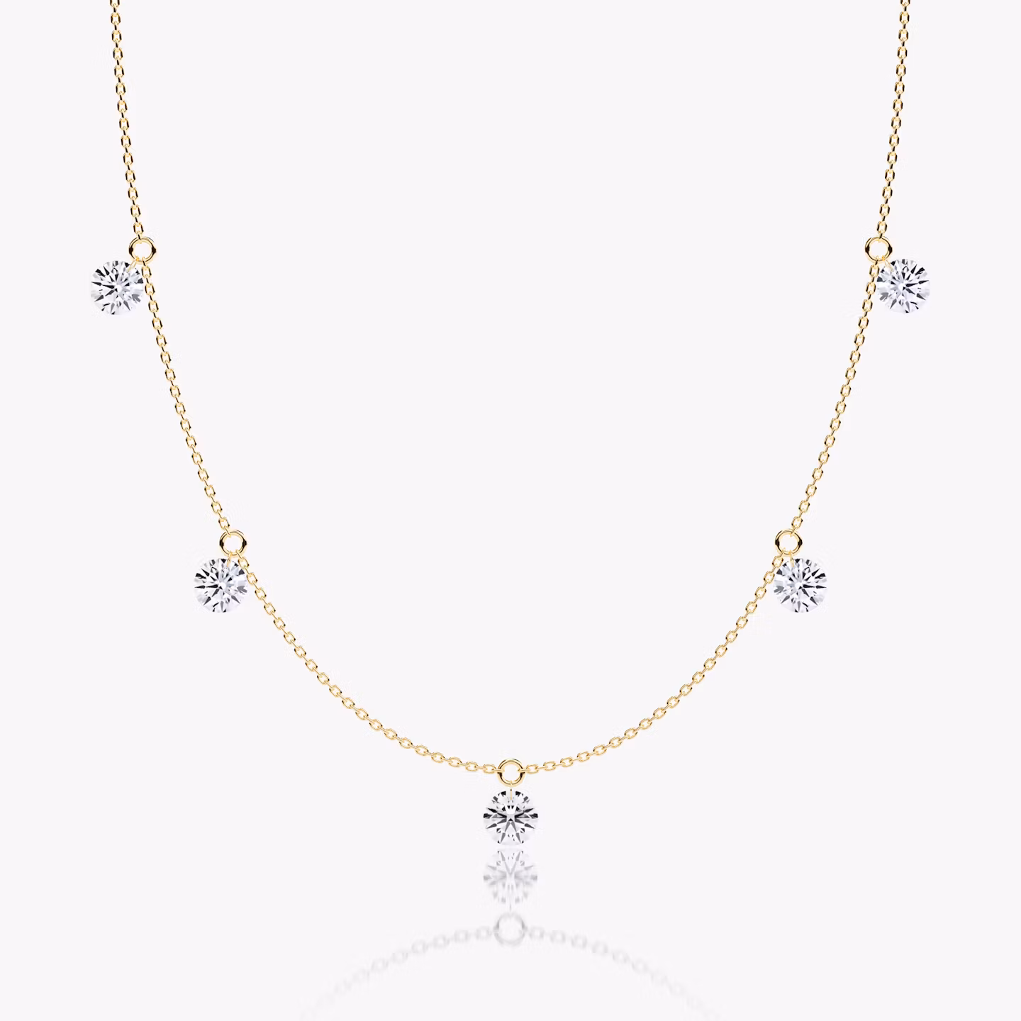 Floating Station Necklace | Round Brilliant | 14k | Yellow Gold | diamondCount: 5 | diamondSize: large | chainLength: 16-18