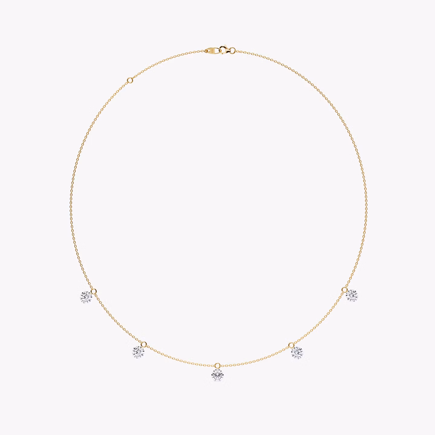 Floating Station Necklace | Round Brilliant | 14k | Yellow Gold | diamondCount: 5 | diamondSize: large | chainLength: 16-18