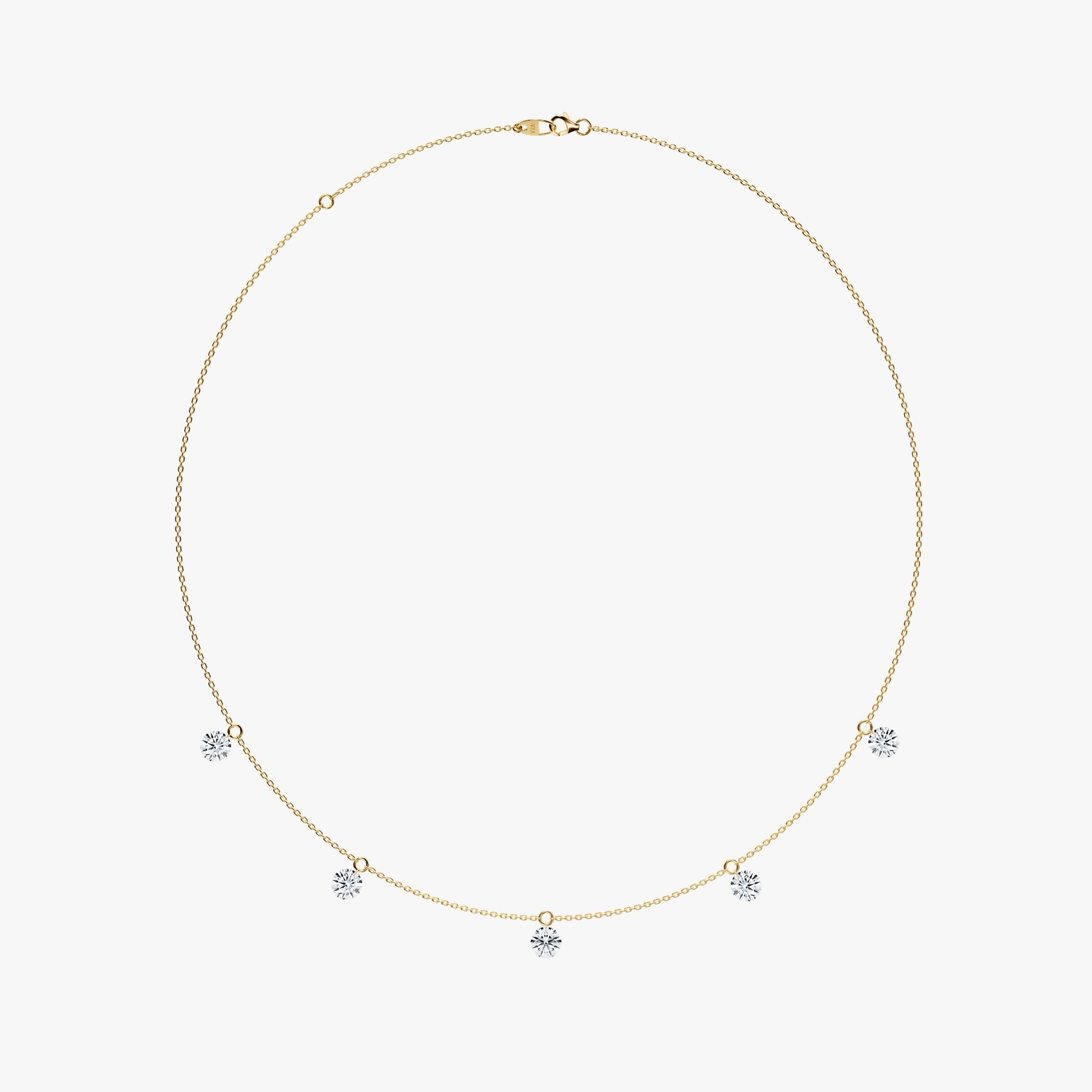 Floating Station Necklace | Round Brilliant | 14k | Yellow Gold | diamondCount: 5 | diamondSize: large | chainLength: 16-18