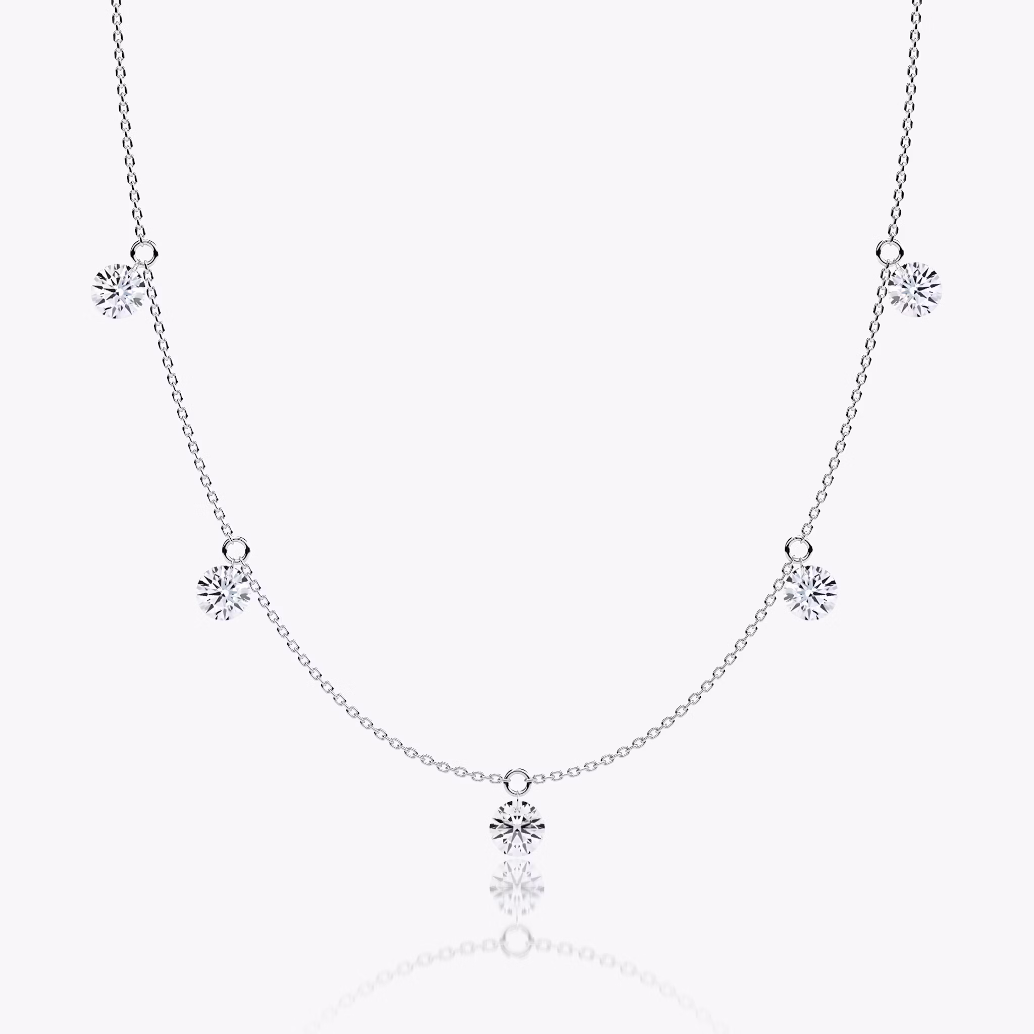 Floating Station Necklace | Round Brilliant | 14k | White Gold | diamondCount: 5 | diamondSize: large | chainLength: 16-18