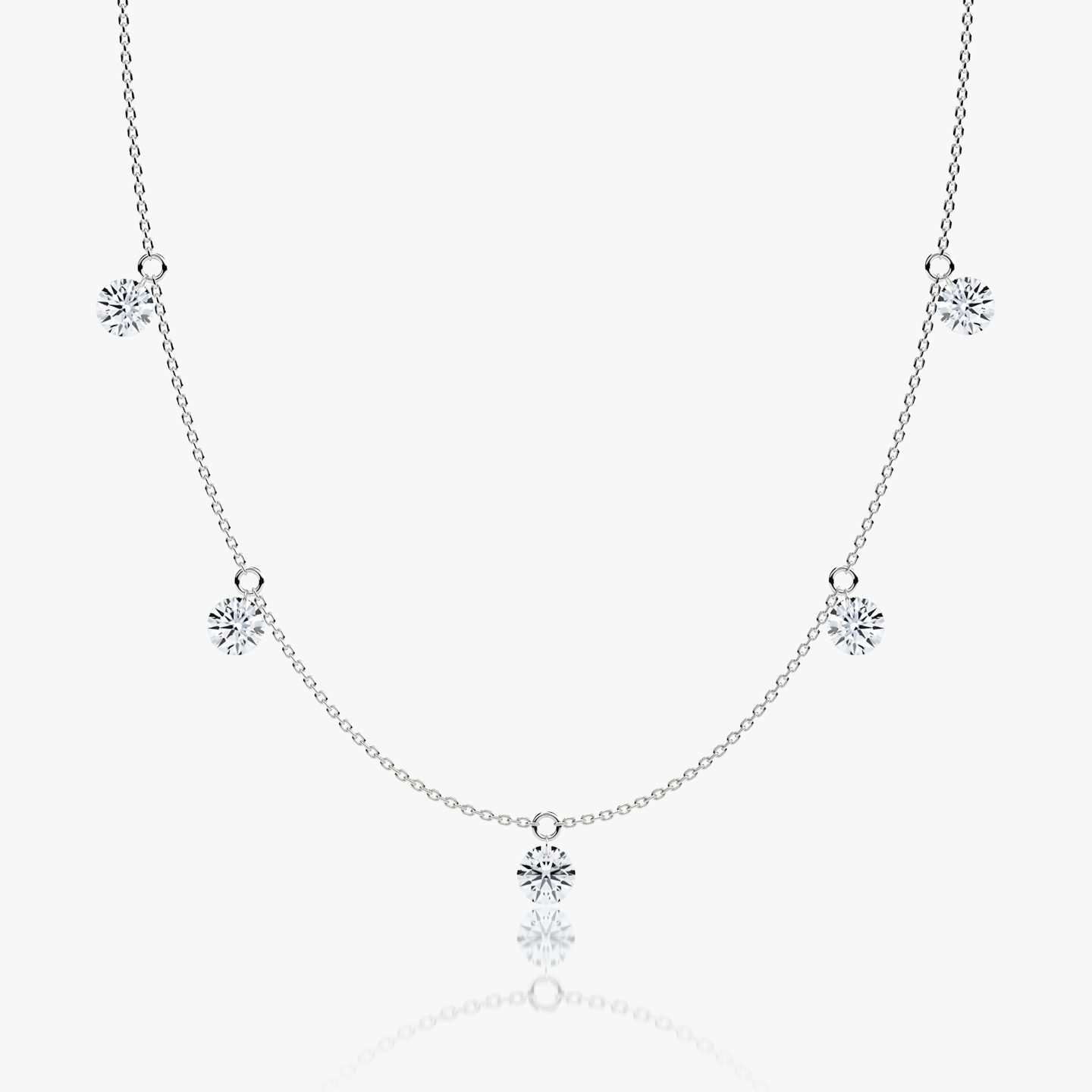 Floating Station Necklace | Round Brilliant | 14k | White Gold | diamondCount: 5 | diamondSize: large | chainLength: 16-18