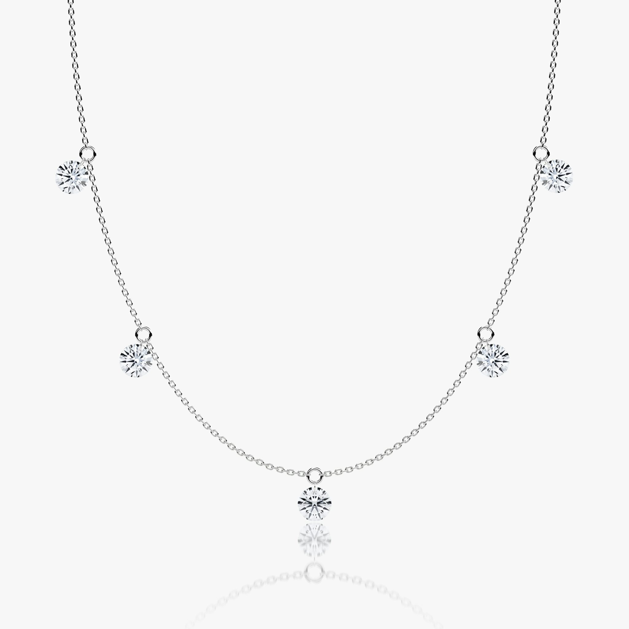 Floating Station Necklace | Round Brilliant | 14k | White Gold | diamondCount: 5 | diamondSize: large | chainLength: 16-18