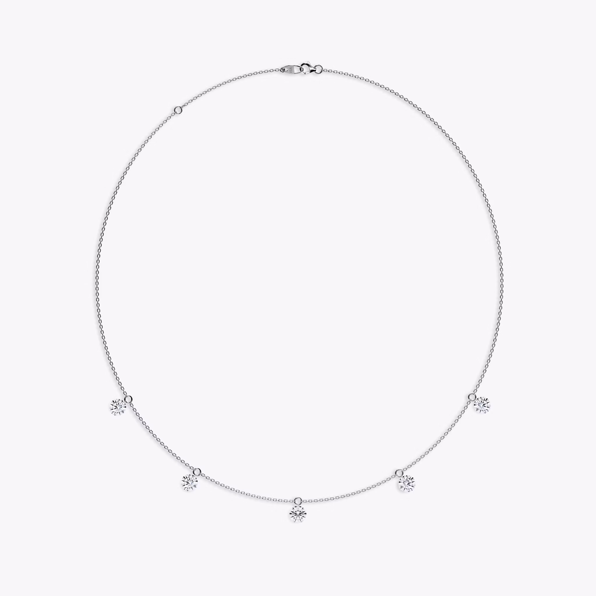 Floating Station Necklace | Round Brilliant | 14k | White Gold | diamondCount: 5 | diamondSize: large | chainLength: 16-18