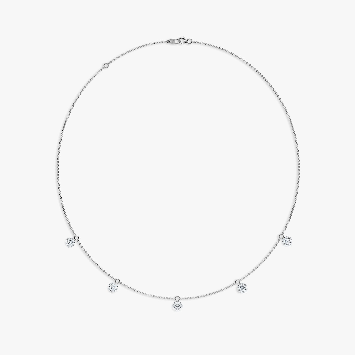 Floating Station Necklace | Round Brilliant | 14k | White Gold | diamondCount: 5 | diamondSize: large | chainLength: 16-18