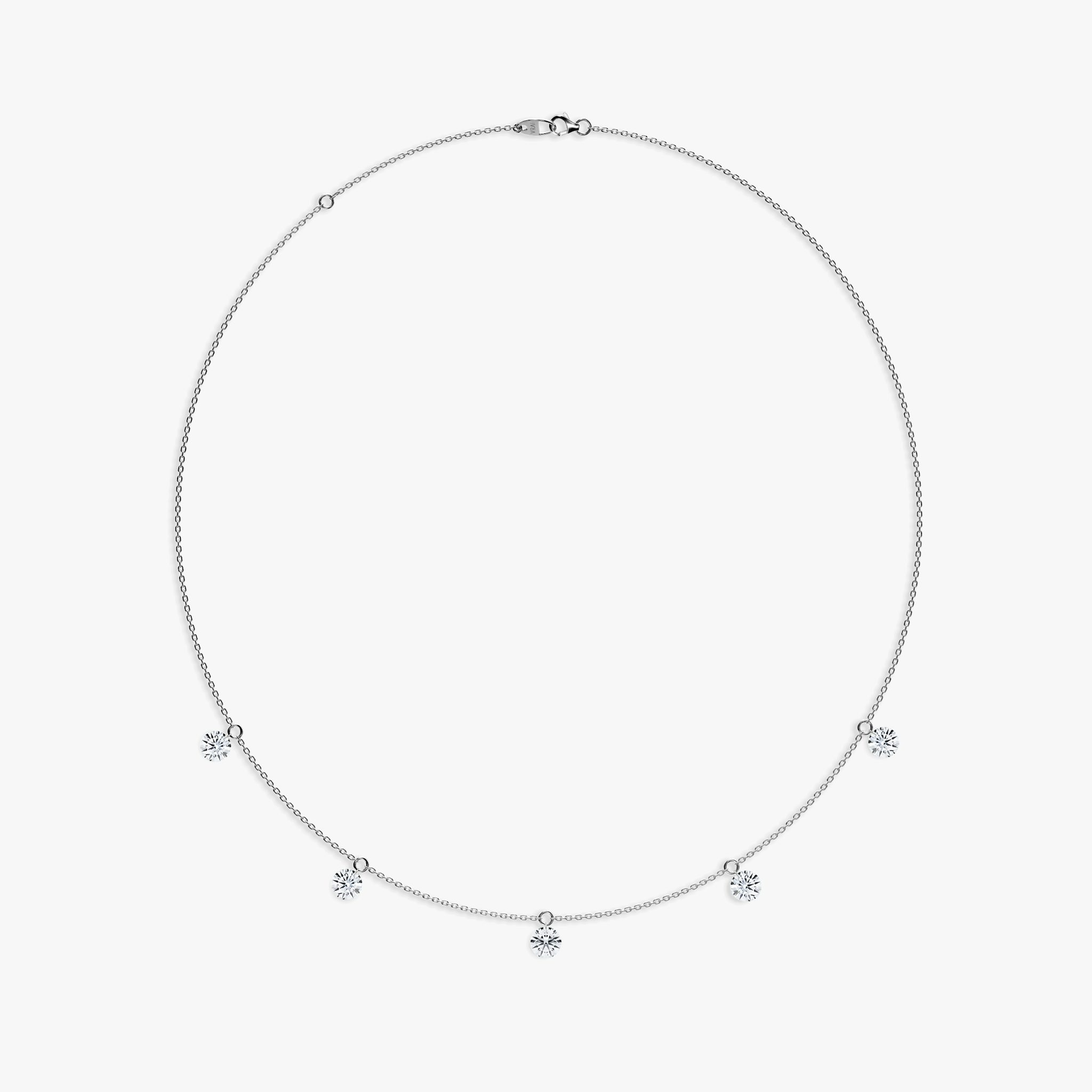 Floating Station Necklace | Round Brilliant | 14k | White Gold | diamondCount: 5 | diamondSize: large | chainLength: 16-18