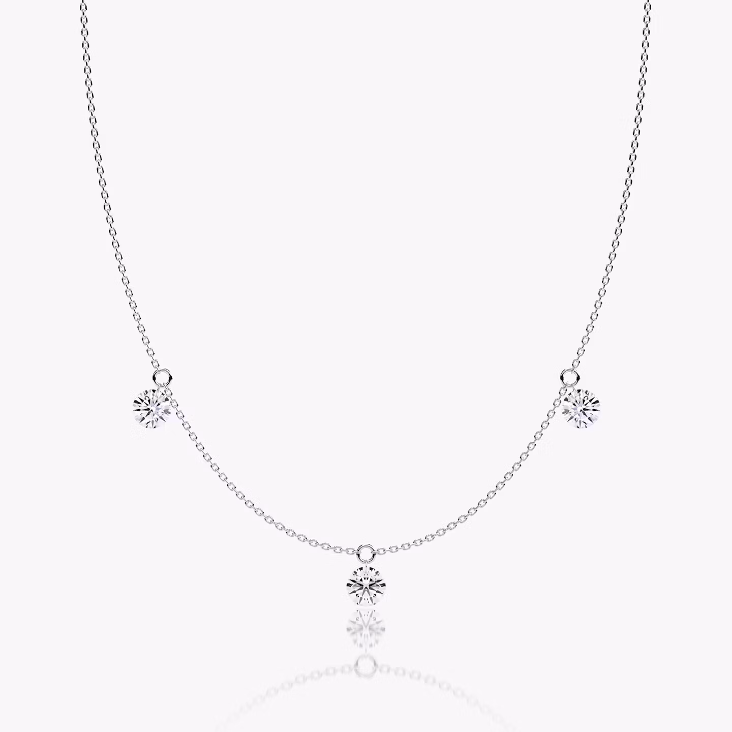 Floating Station Necklace | Round Brilliant | 14k | White Gold | diamondCount: 3 | diamondSize: large | chainLength: 16-18