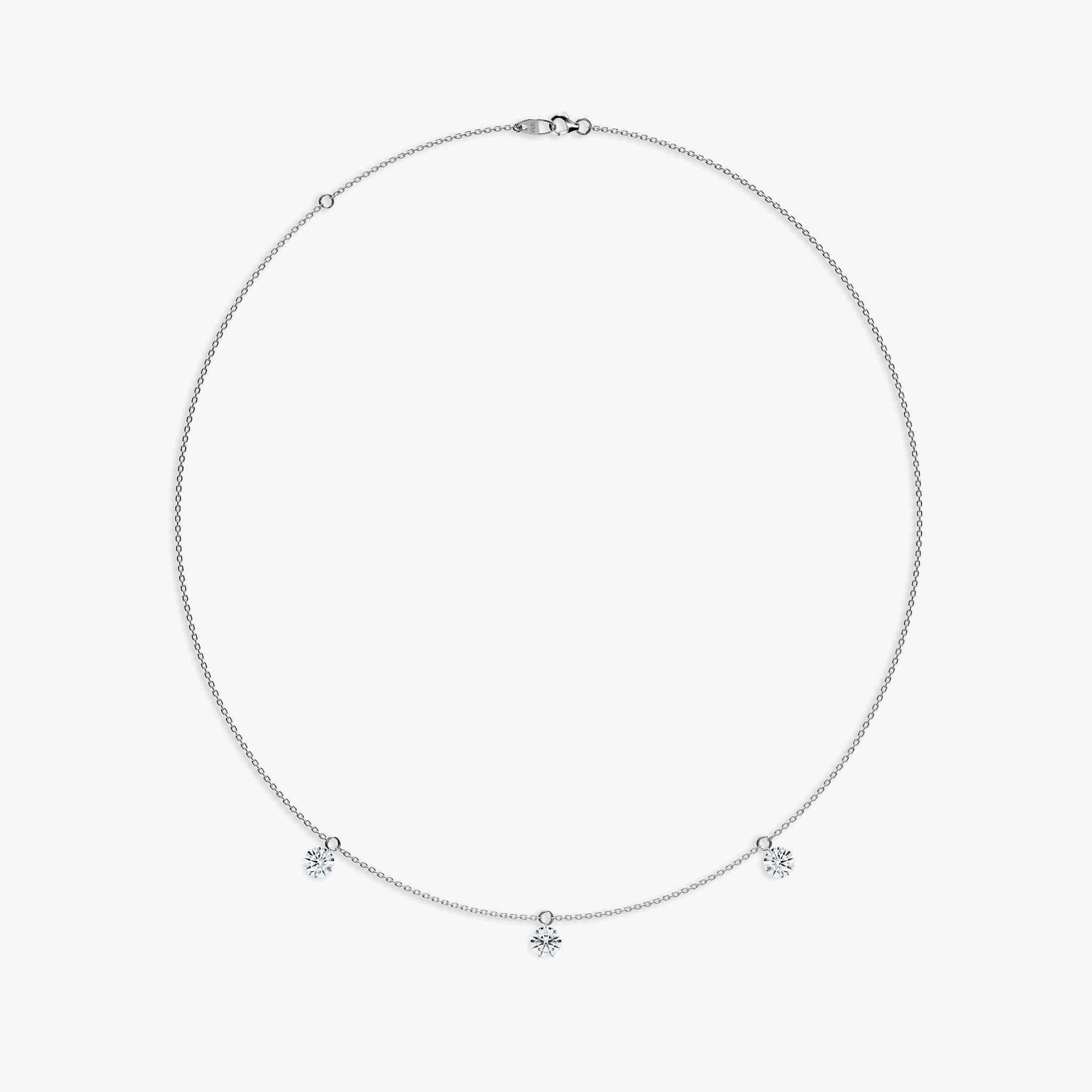 Floating Station Necklace | Round Brilliant | 14k | White Gold | diamondCount: 3 | diamondSize: large | chainLength: 16-18