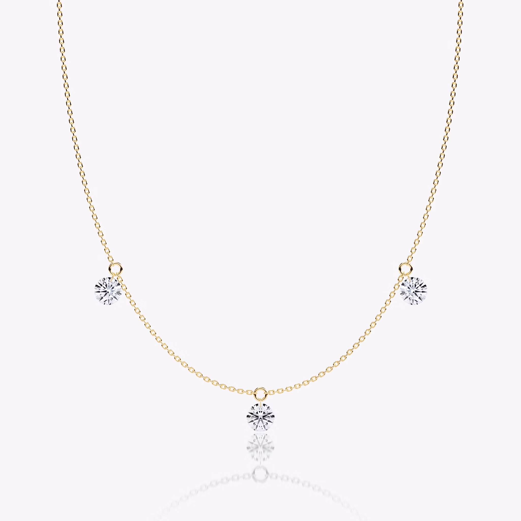 Floating Station Necklace | Round Brilliant | 14k | Yellow Gold | diamondCount: 3 | diamondSize: large | chainLength: 16-18