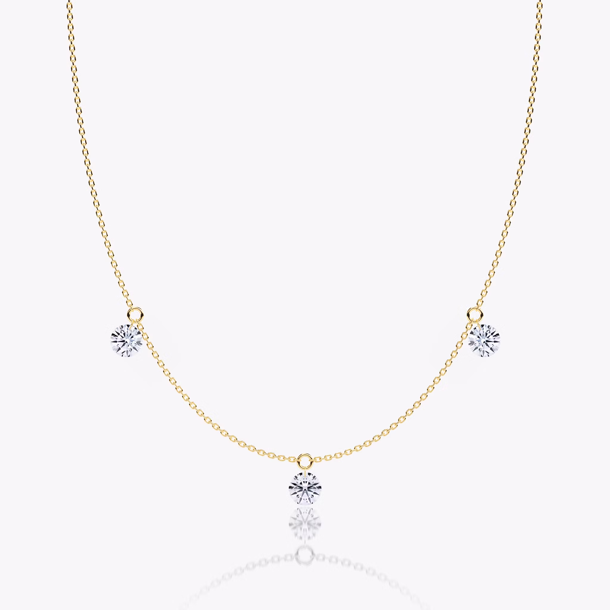 Floating Station Necklace Round Brilliant | Yellow Gold