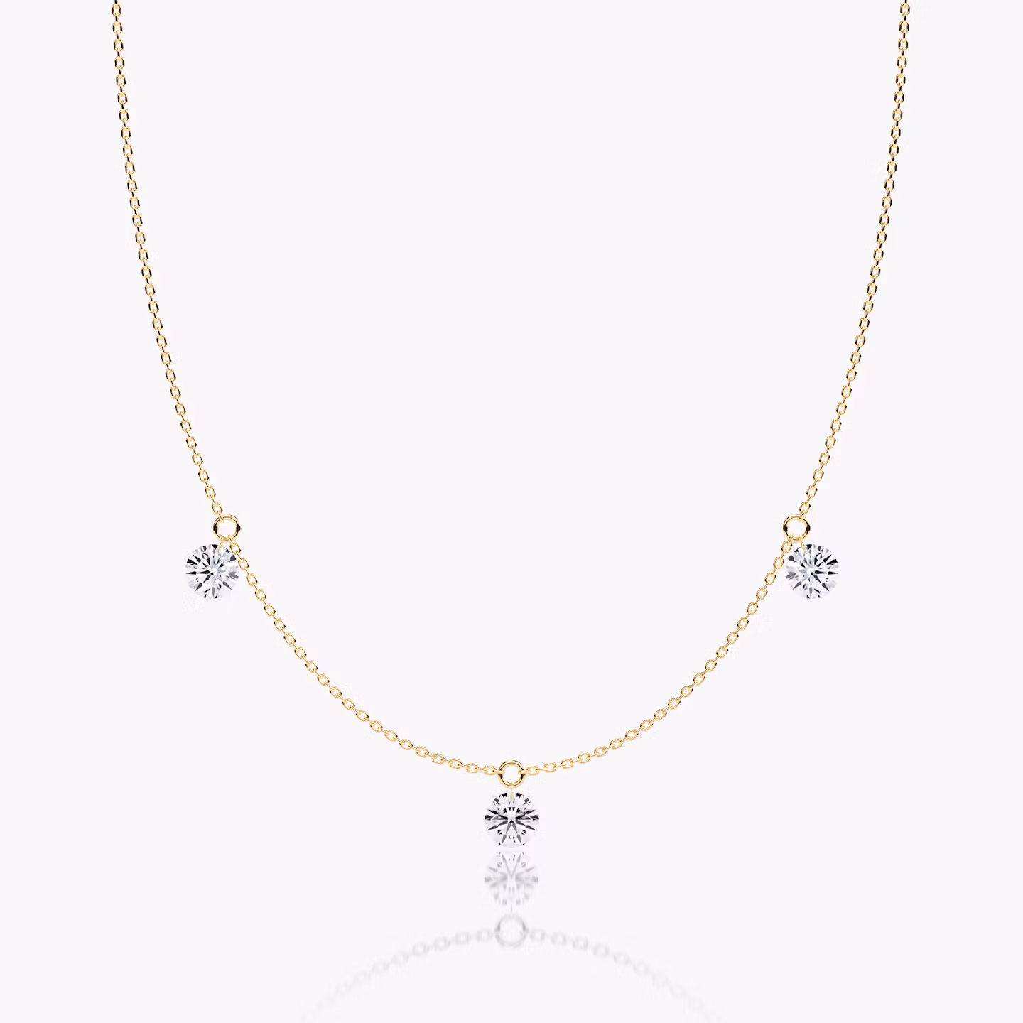 Floating Station Necklace | Round Brilliant | 14k | Yellow Gold | diamondCount: 3 | diamondSize: large | chainLength: 16-18