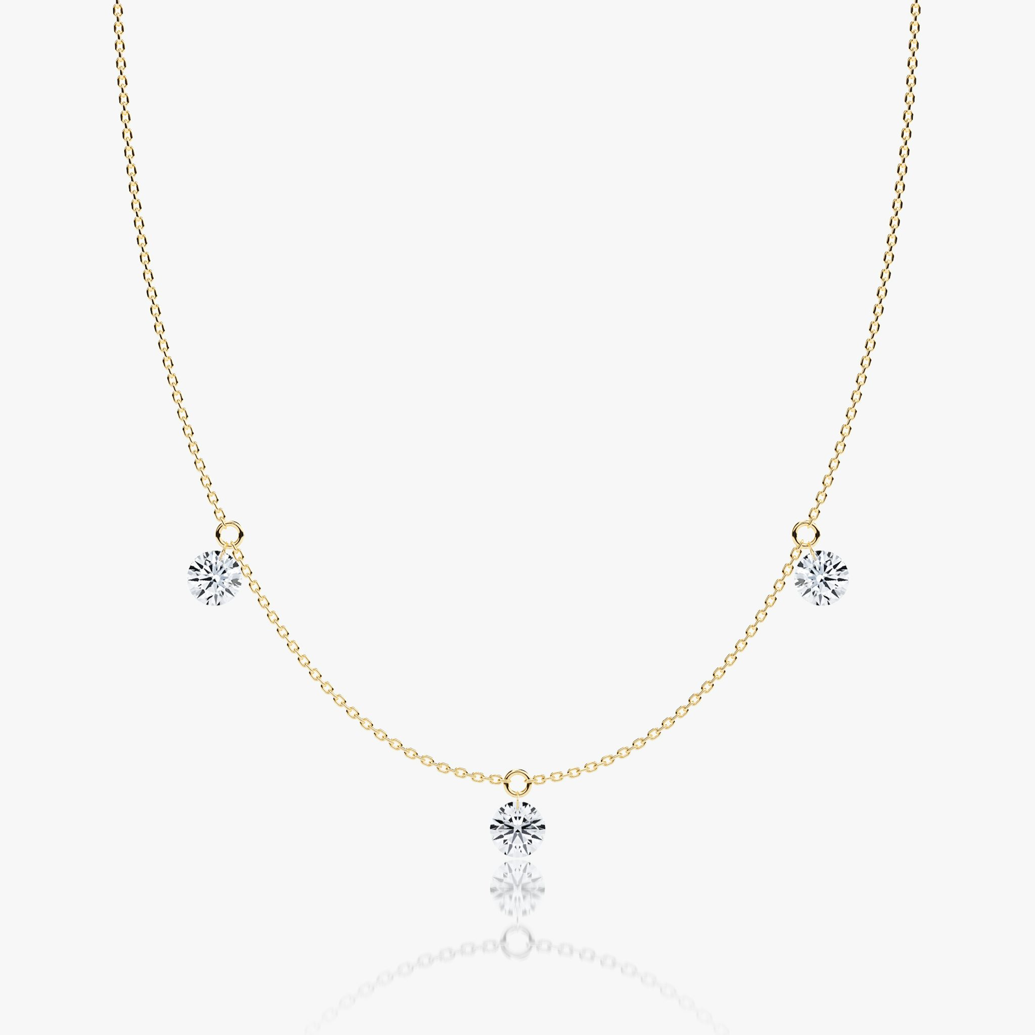 Floating Station Necklace | Round Brilliant | 14k | Yellow Gold | diamondCount: 3 | diamondSize: large | chainLength: 16-18