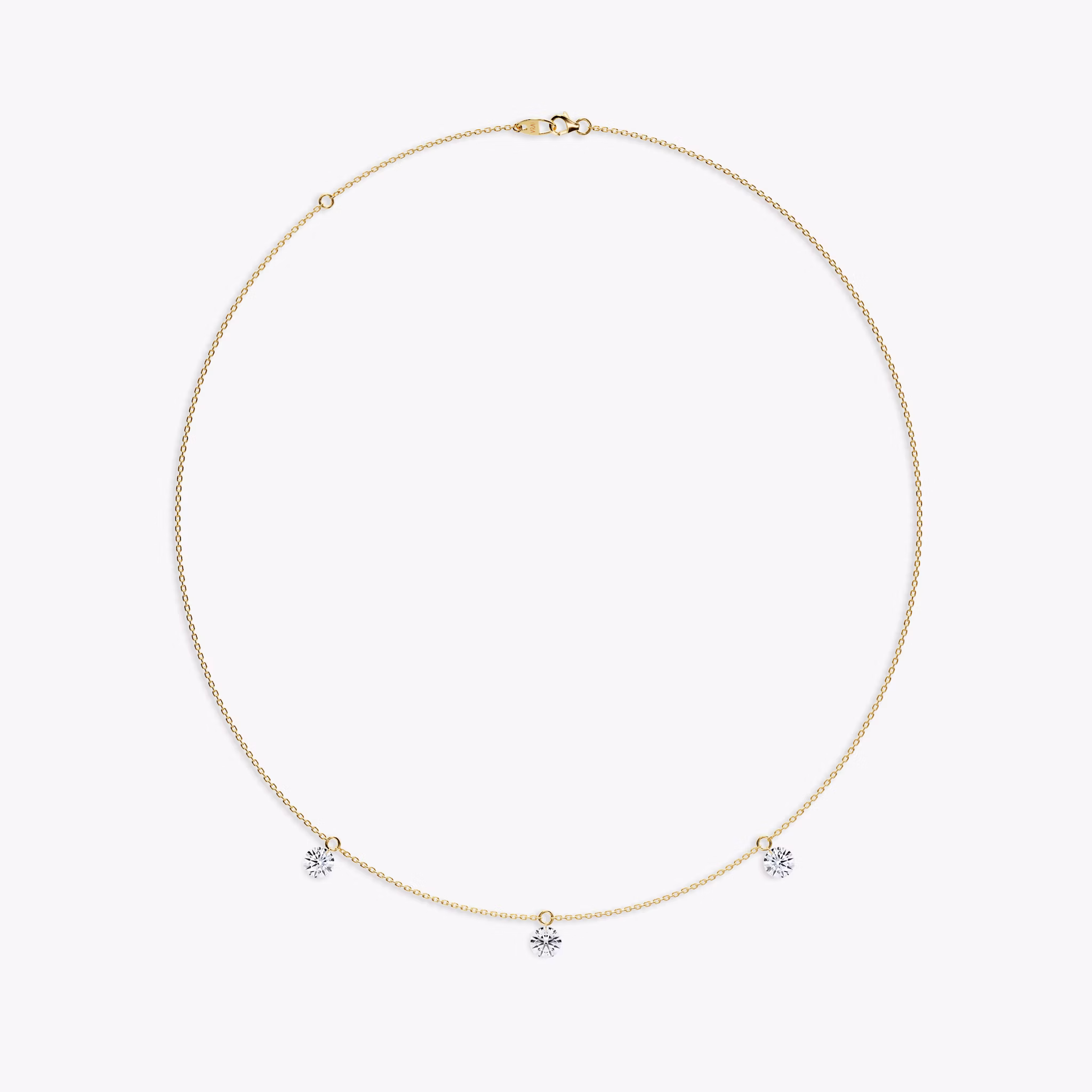 Floating Station Necklace | Round Brilliant | 14k | Yellow Gold | diamondCount: 3 | diamondSize: large | chainLength: 16-18