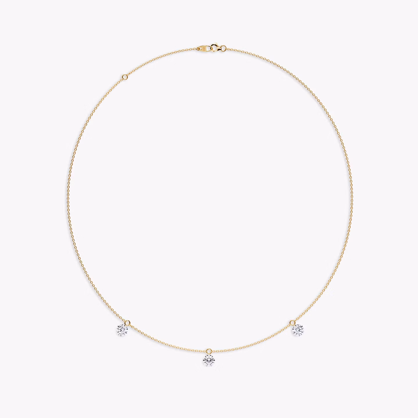 Floating Station Necklace | Round Brilliant | 14k | Yellow Gold | diamondCount: 3 | diamondSize: large | chainLength: 16-18