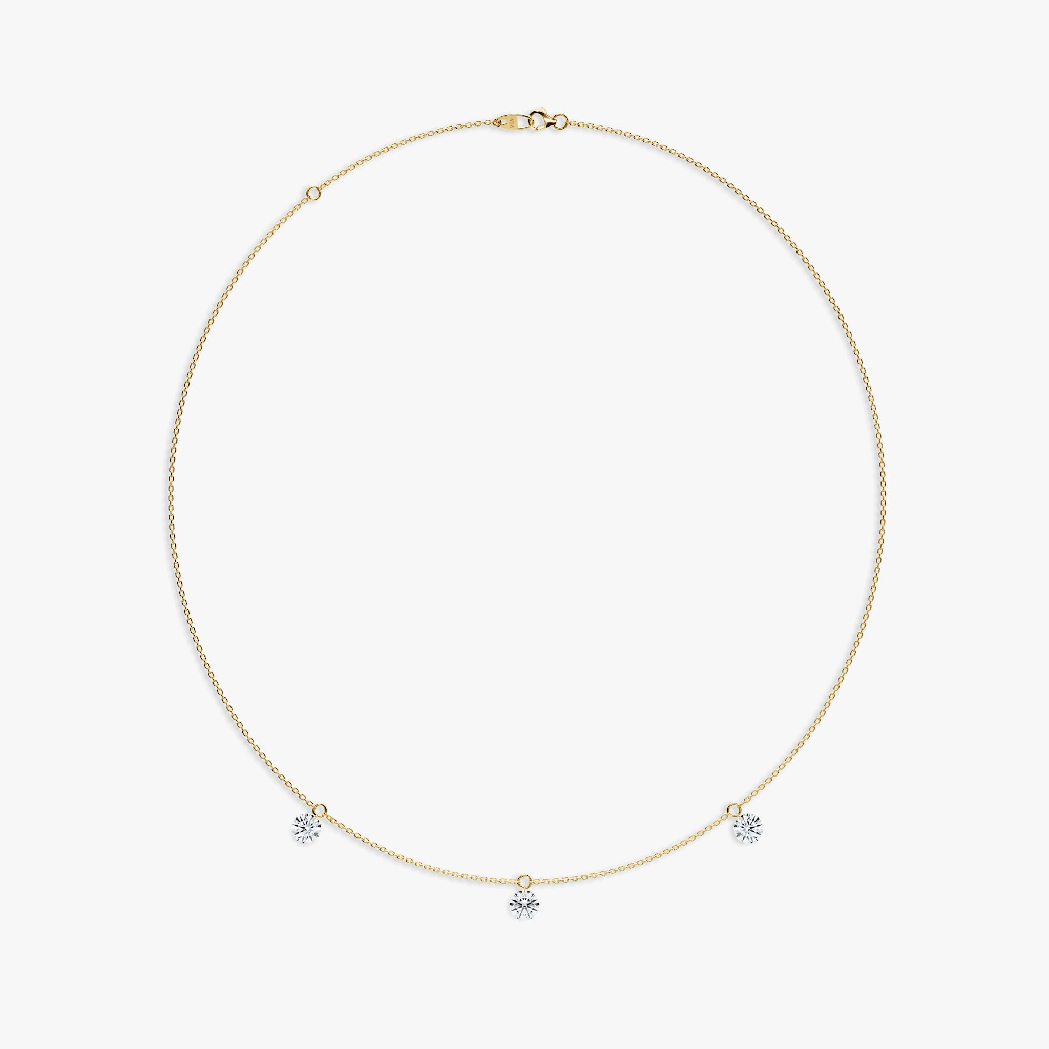 Floating Station Necklace | Round Brilliant | 14k | Yellow Gold | diamondCount: 3 | diamondSize: large | chainLength: 16-18