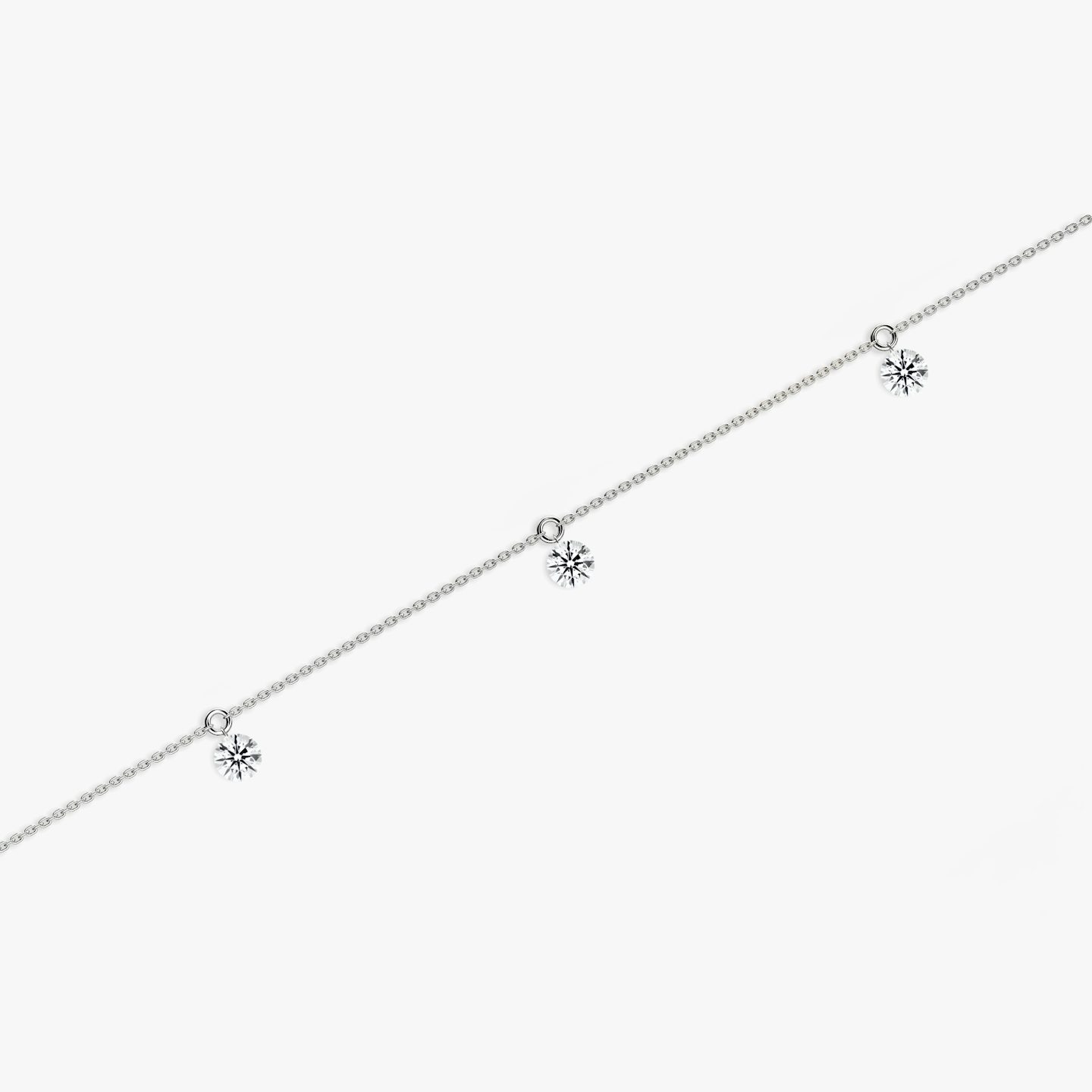 Floating Station Bracelet | Round Brilliant | 14k | White Gold | diamondCount: 3 | diamondSize: large | chainLength: 7