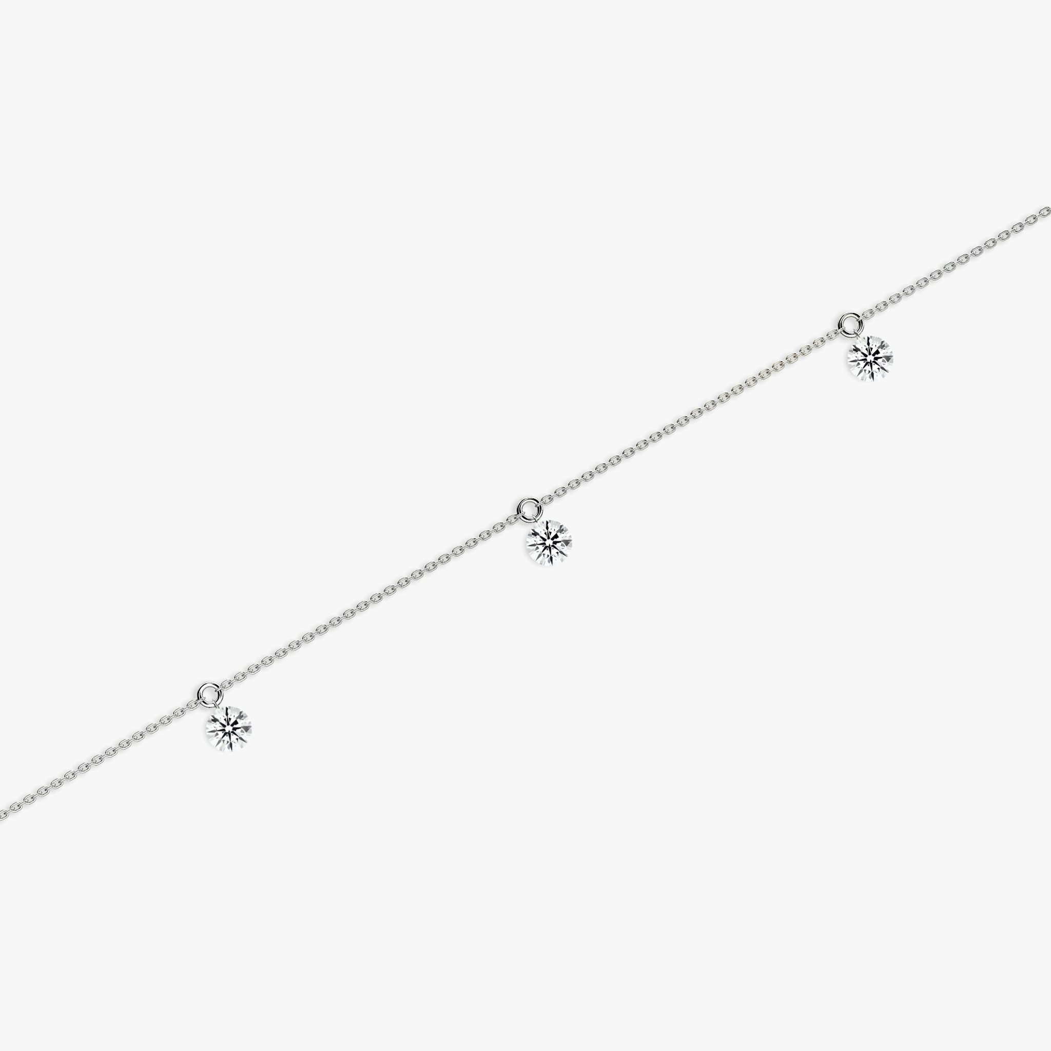 Floating Station Bracelet | Round Brilliant | 14k | White Gold | diamondCount: 3 | diamondSize: large | chainLength: 7