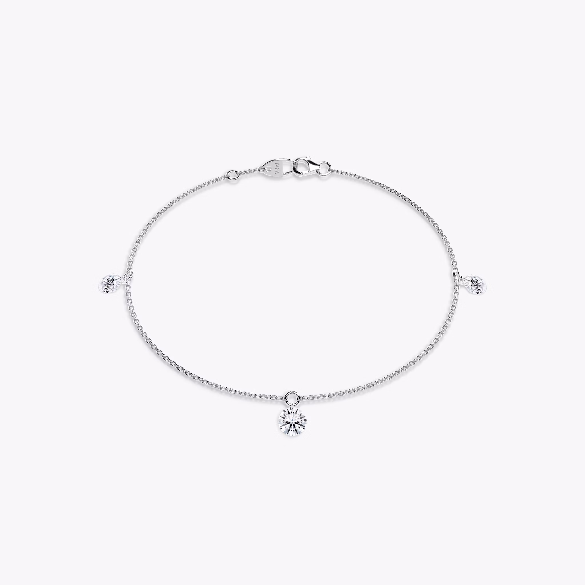 Floating Station Bracelet | Round Brilliant | 14k | White Gold | diamondCount: 3 | diamondSize: large | chainLength: 7