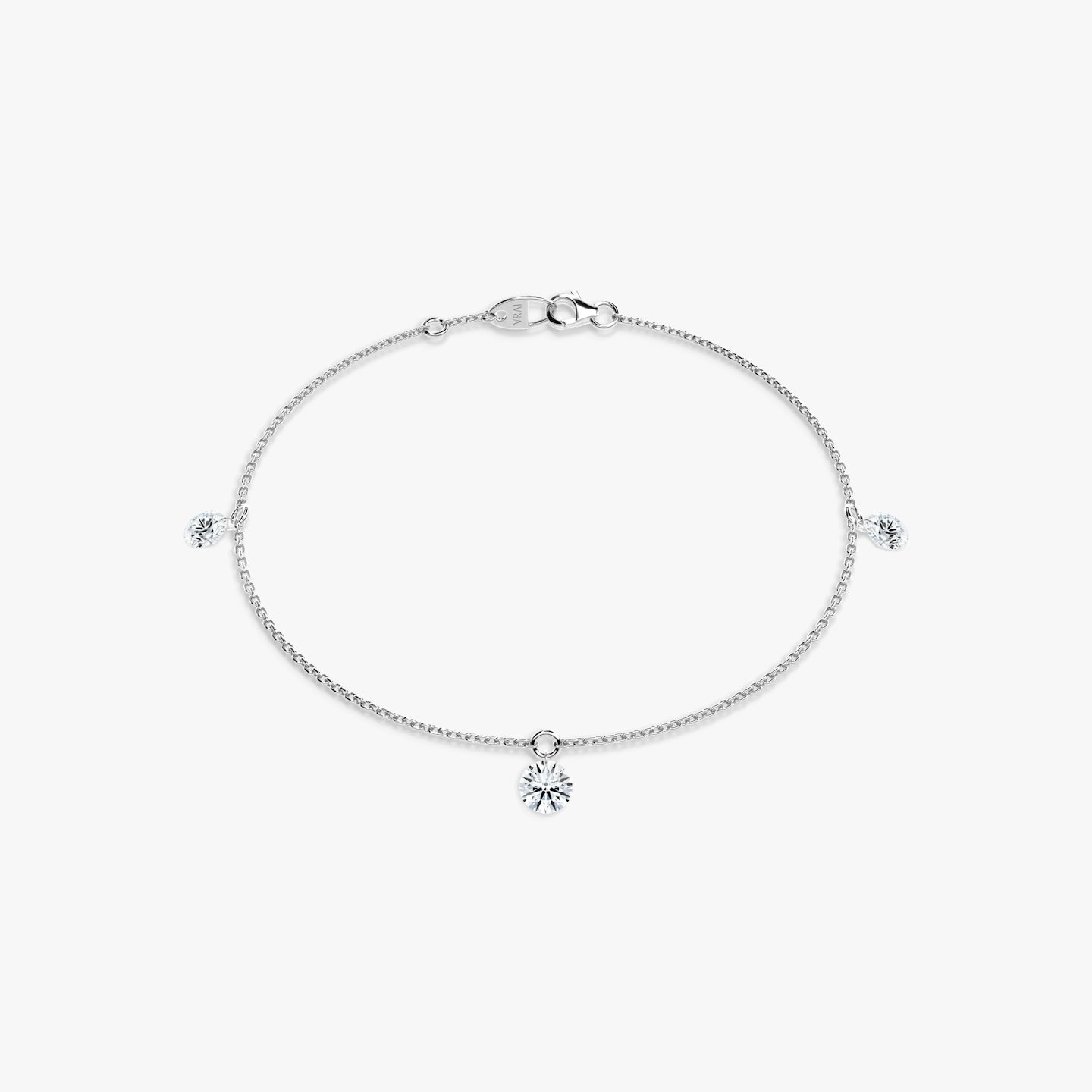 Floating Station Bracelet | Round Brilliant | 14k | White Gold | diamondCount: 3 | diamondSize: large | chainLength: 7
