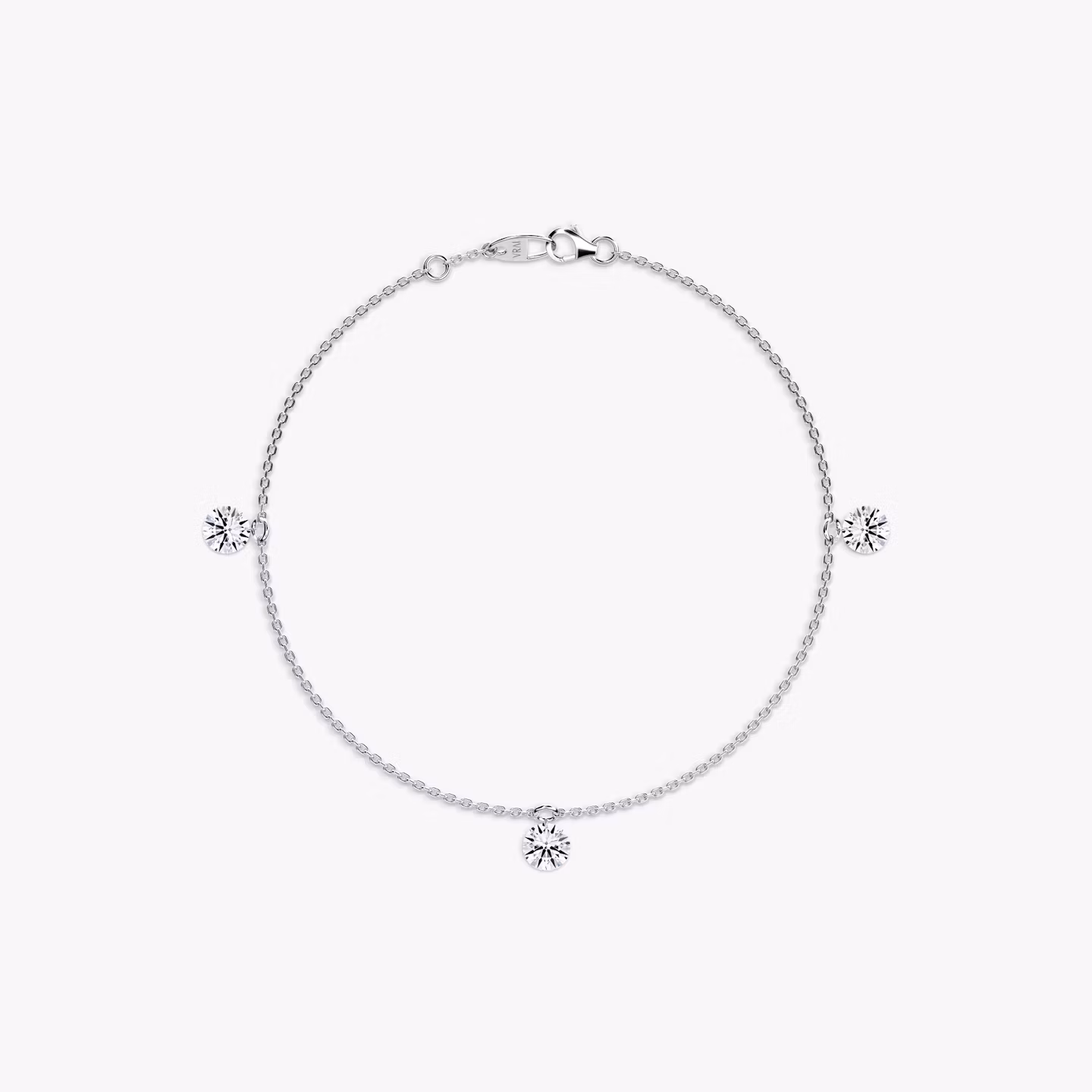 Floating Station Bracelet | Round Brilliant | 14k | White Gold | diamondCount: 3 | diamondSize: large | chainLength: 7