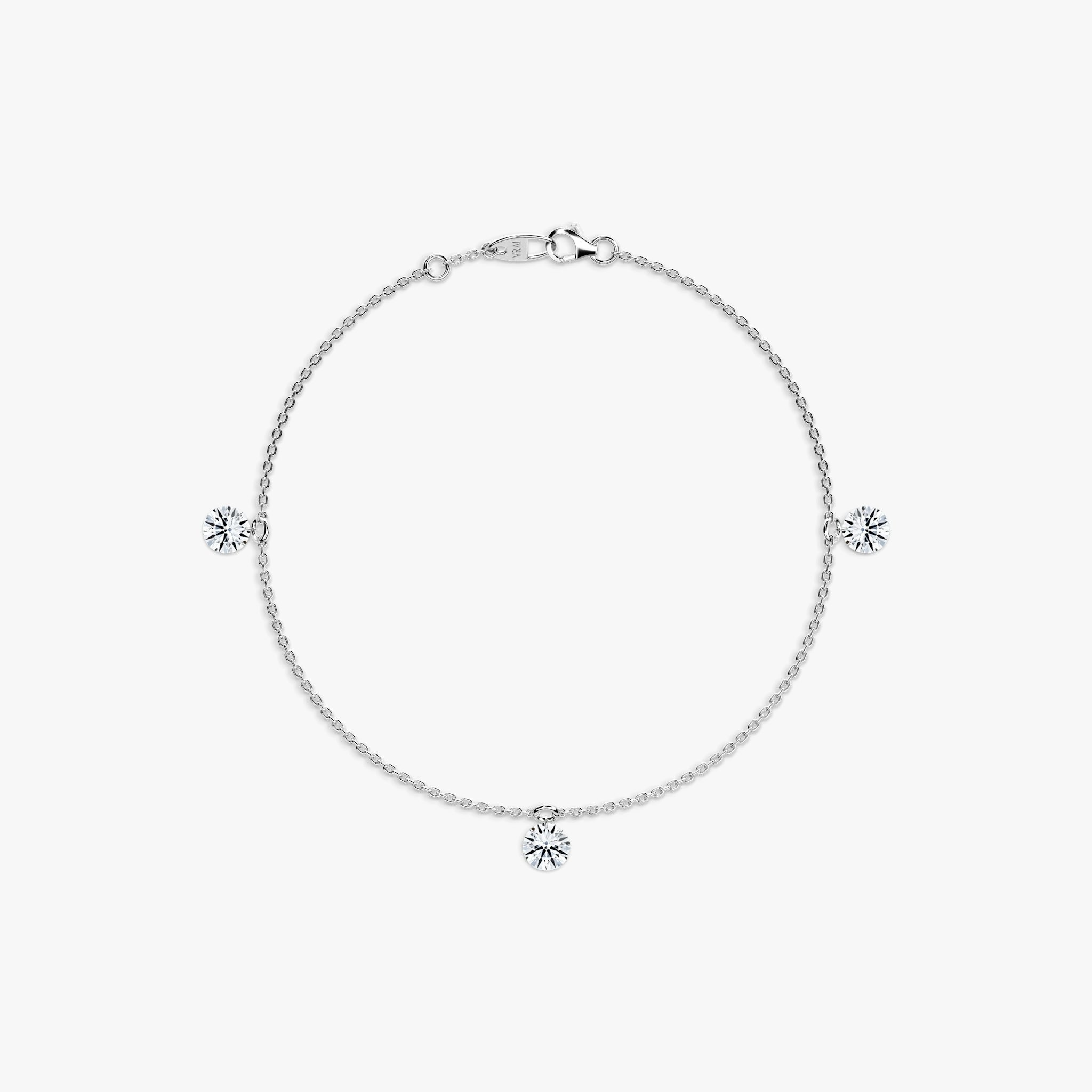 Floating Station Bracelet | Round Brilliant | 14k | White Gold | diamondCount: 3 | diamondSize: large | chainLength: 7