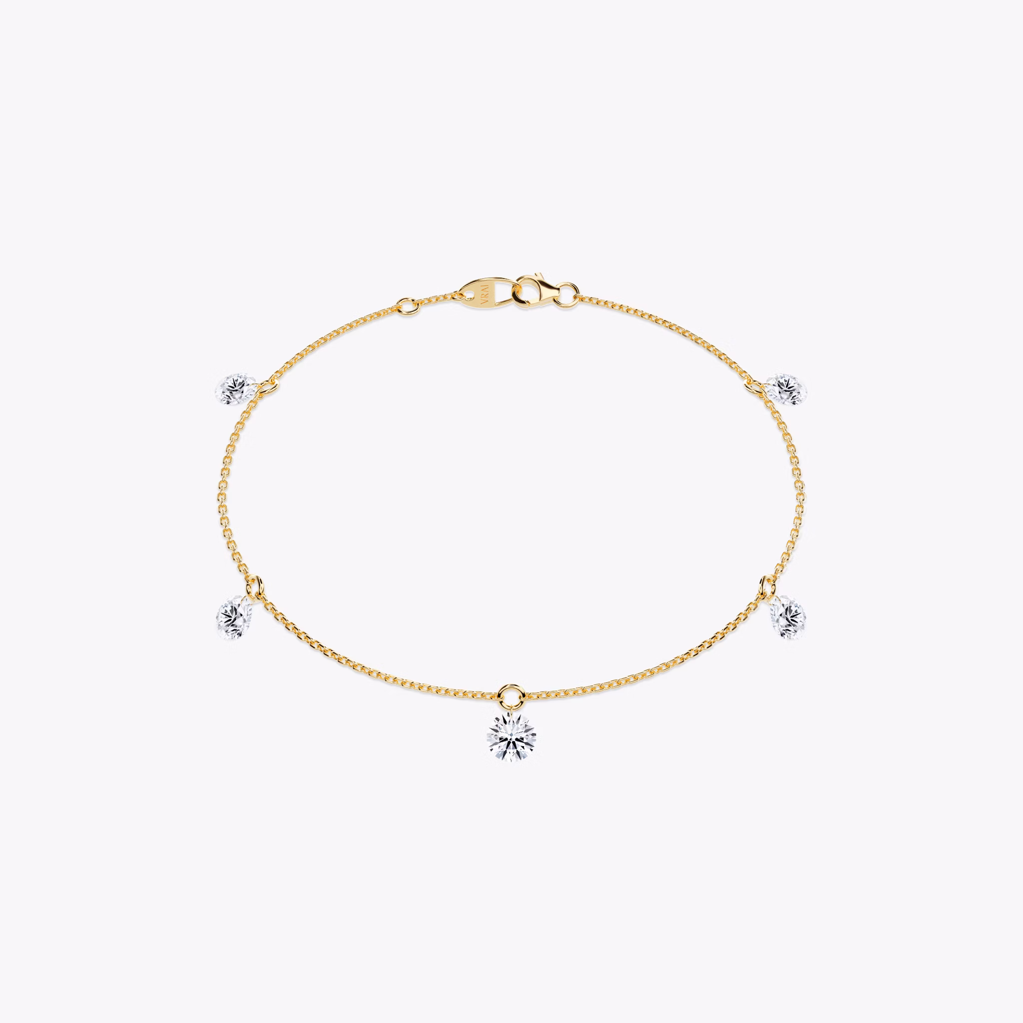 Floating Station Bracelet | Round Brilliant | 14k | Yellow Gold | diamondCount: 5 | diamondSize: large | chainLength: 7