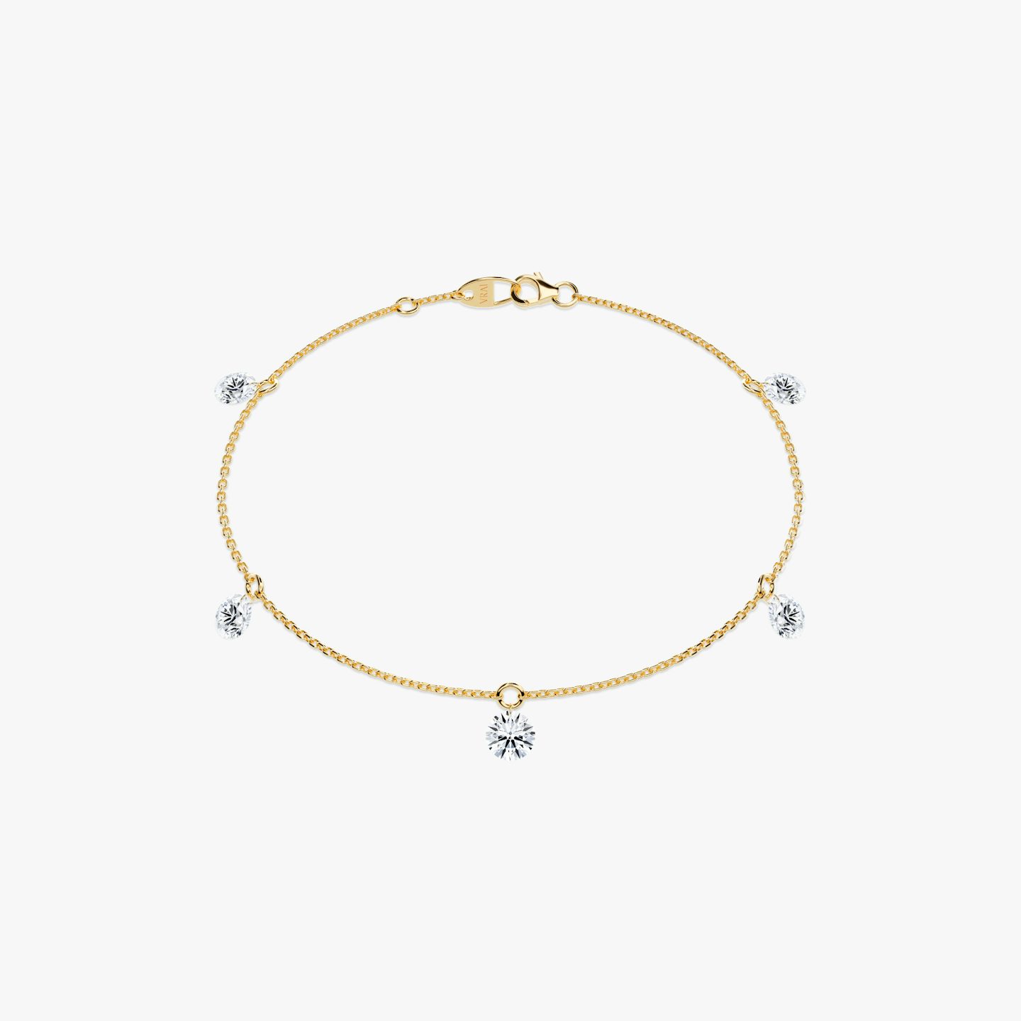 Floating Station Bracelet | Round Brilliant | 14k | Yellow Gold | diamondCount: 5 | diamondSize: large | chainLength: 7