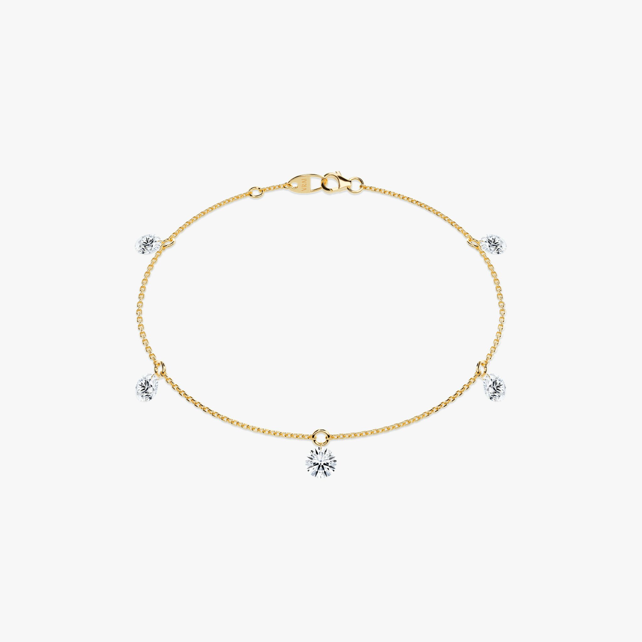 Floating Station Bracelet | Round Brilliant | 14k | Yellow Gold | diamondCount: 5 | diamondSize: large | chainLength: 7