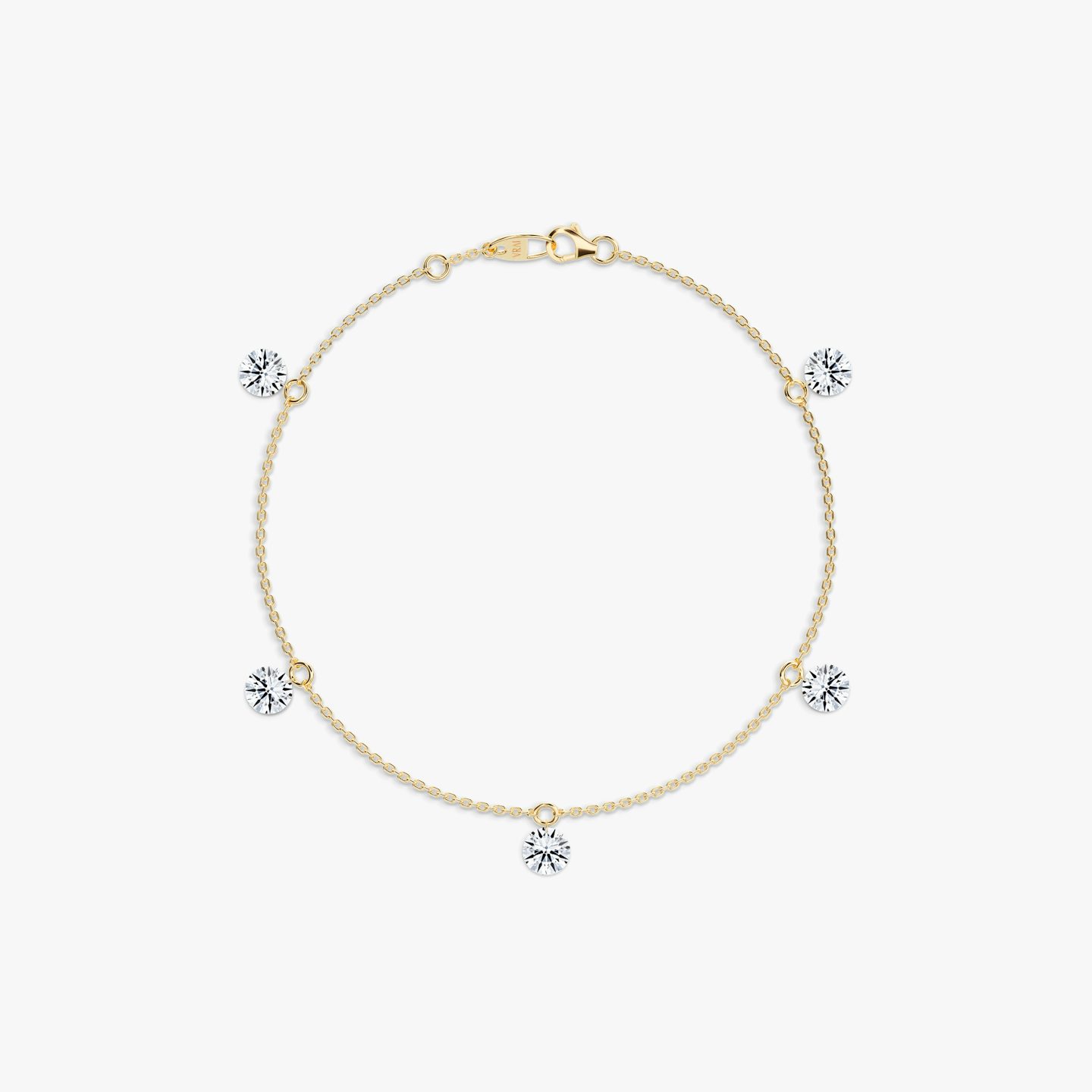 Floating Station Bracelet | Round Brilliant | 14k | Yellow Gold | diamondCount: 5 | diamondSize: large | chainLength: 7