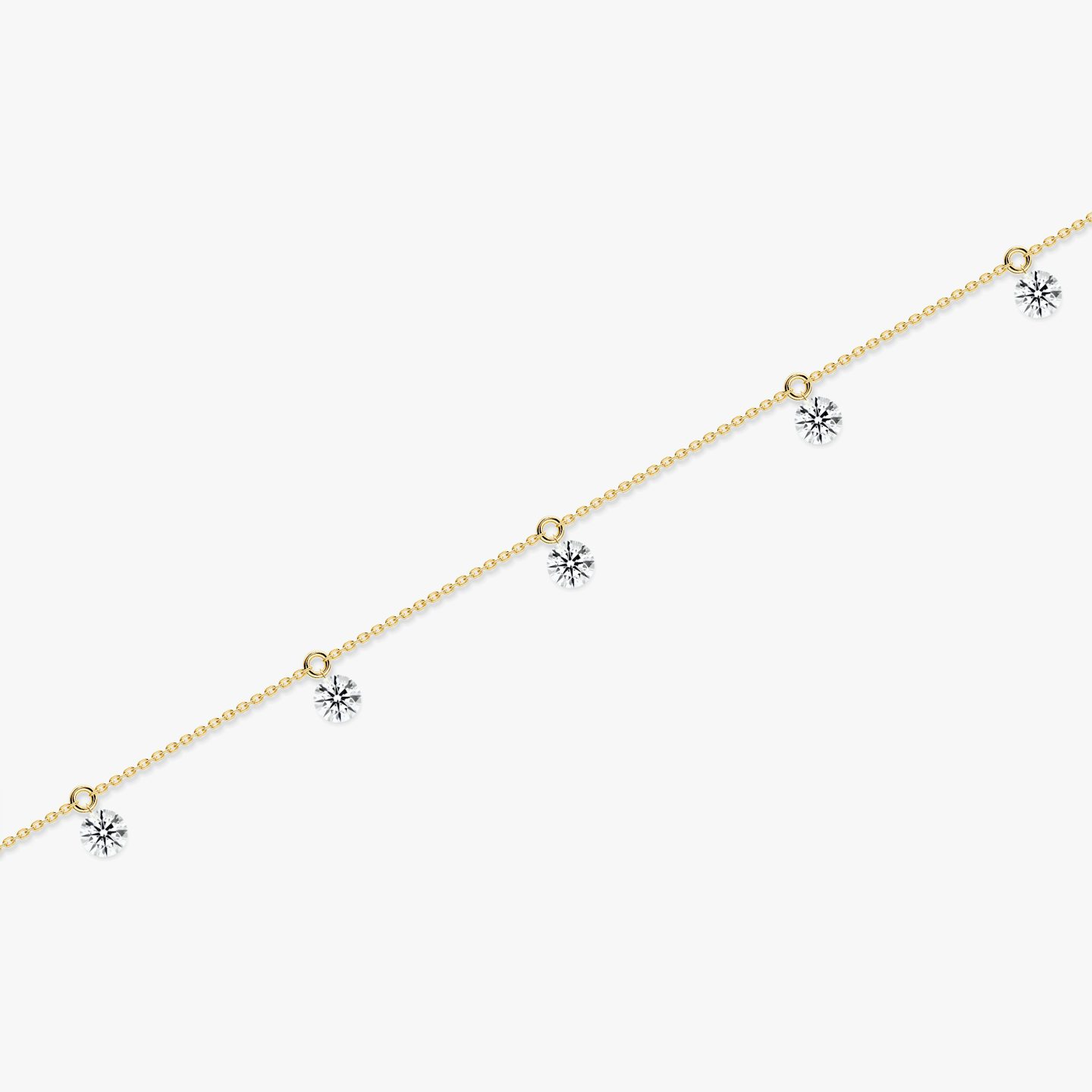 Floating Station Bracelet | Round Brilliant | 14k | Yellow Gold | diamondCount: 5 | diamondSize: large | chainLength: 7