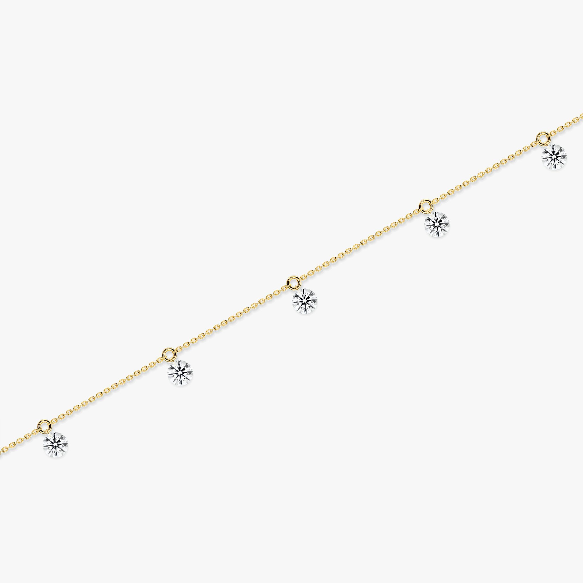 Floating Station Bracelet | Round Brilliant | 14k | Yellow Gold | diamondCount: 5 | diamondSize: large | chainLength: 7